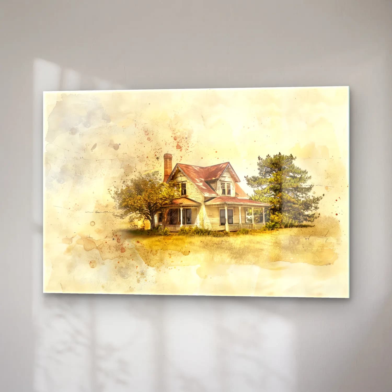 Suluboya Kır Evi No. 29 cam tablo — sağ açıdan görünüm