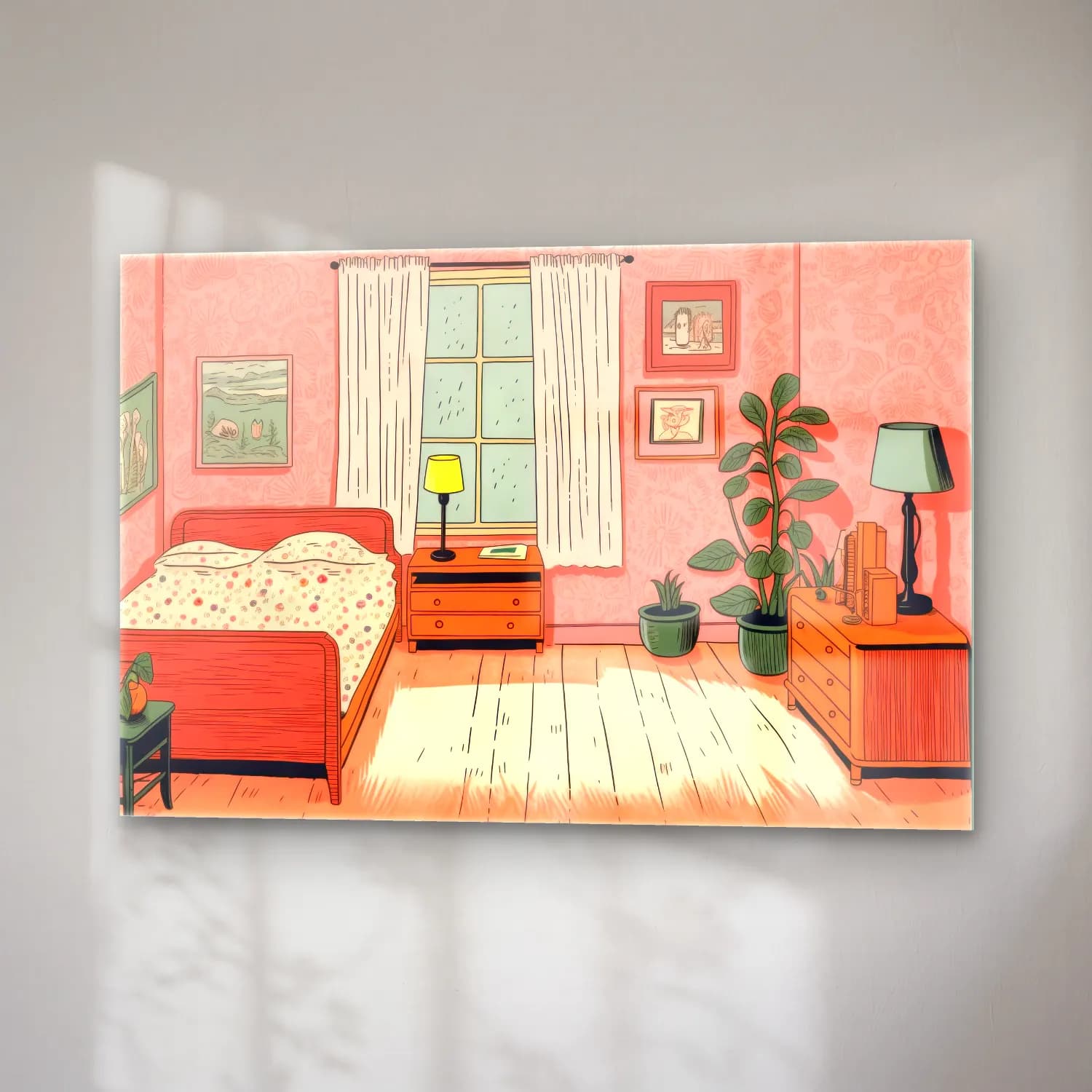 Vintage İç Mekân – Pembe Tonlar cam tablo — sağ açıdan görünüm