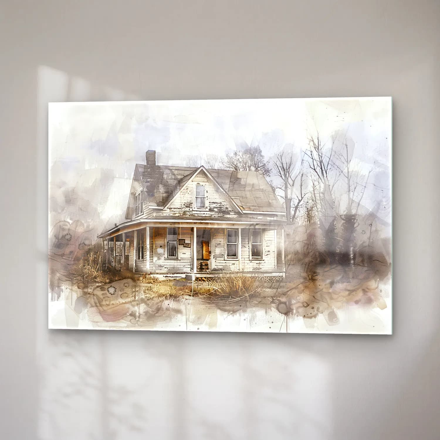 Suluboya Kır Evi No. 31 cam tablo — sağ açıdan görünüm