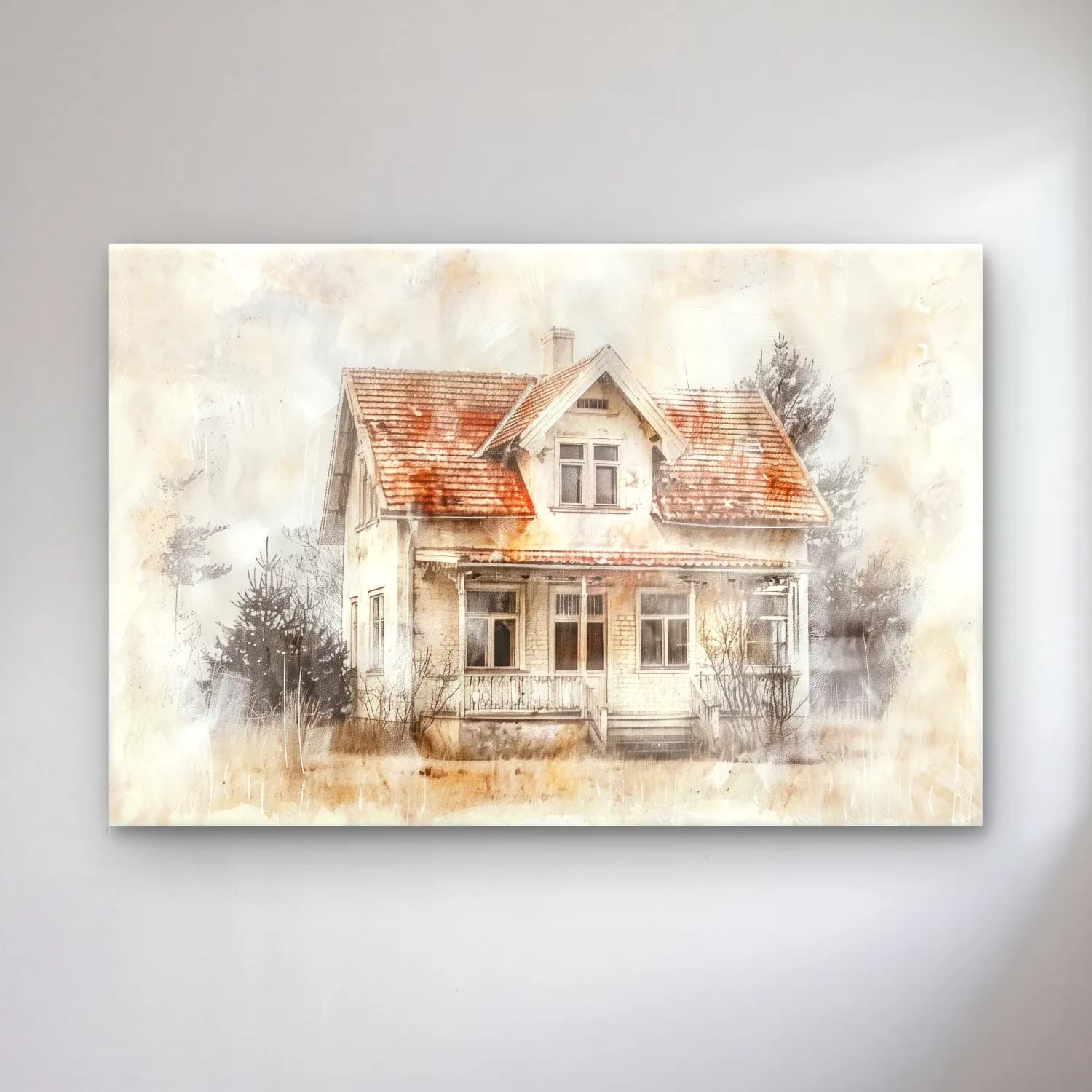 Suluboya Kır Evi No. 34 cam tablo — Suluboya Kır Evi No. 34 — suluboya kır evi