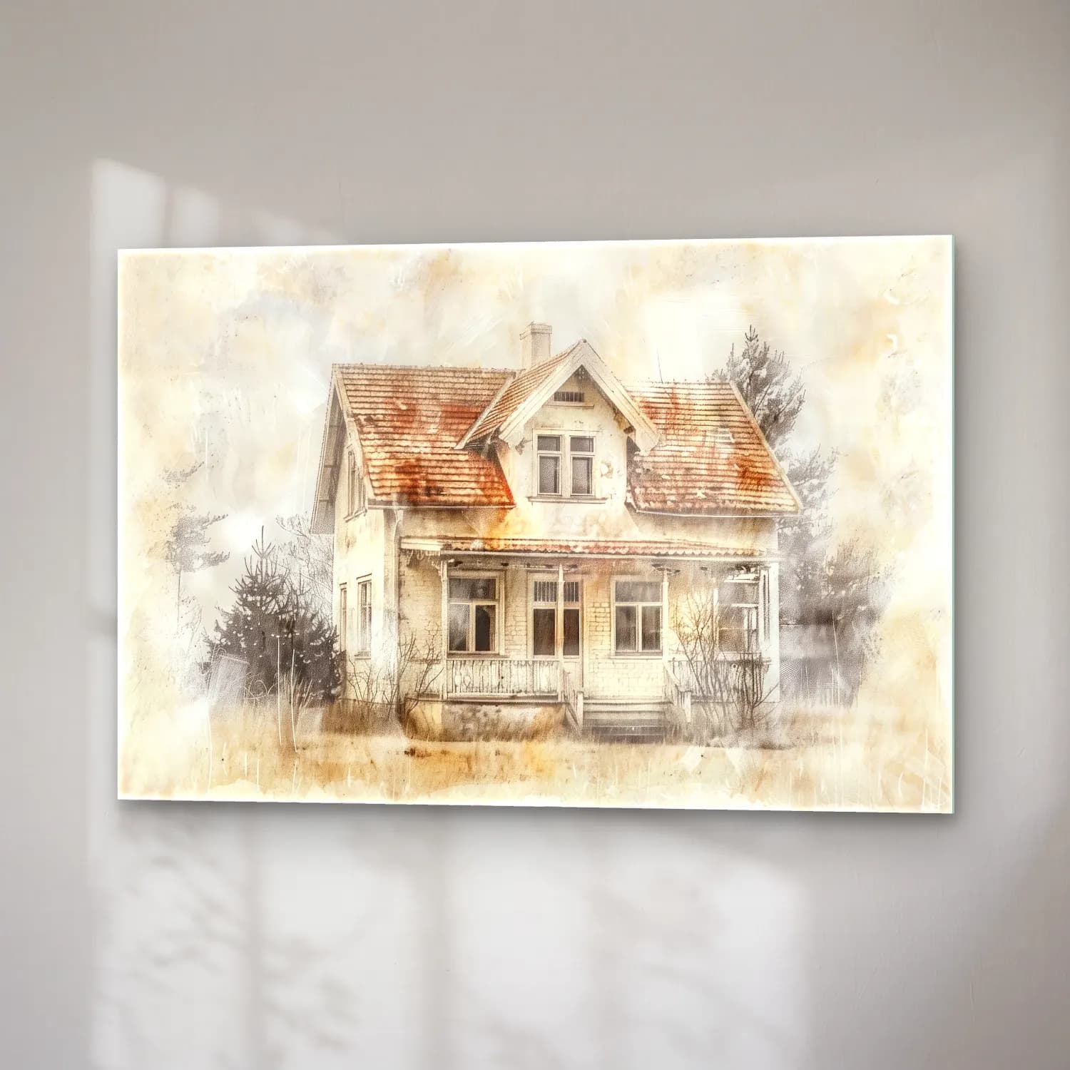 Suluboya Kır Evi No. 34 cam tablo — sağ açıdan görünüm