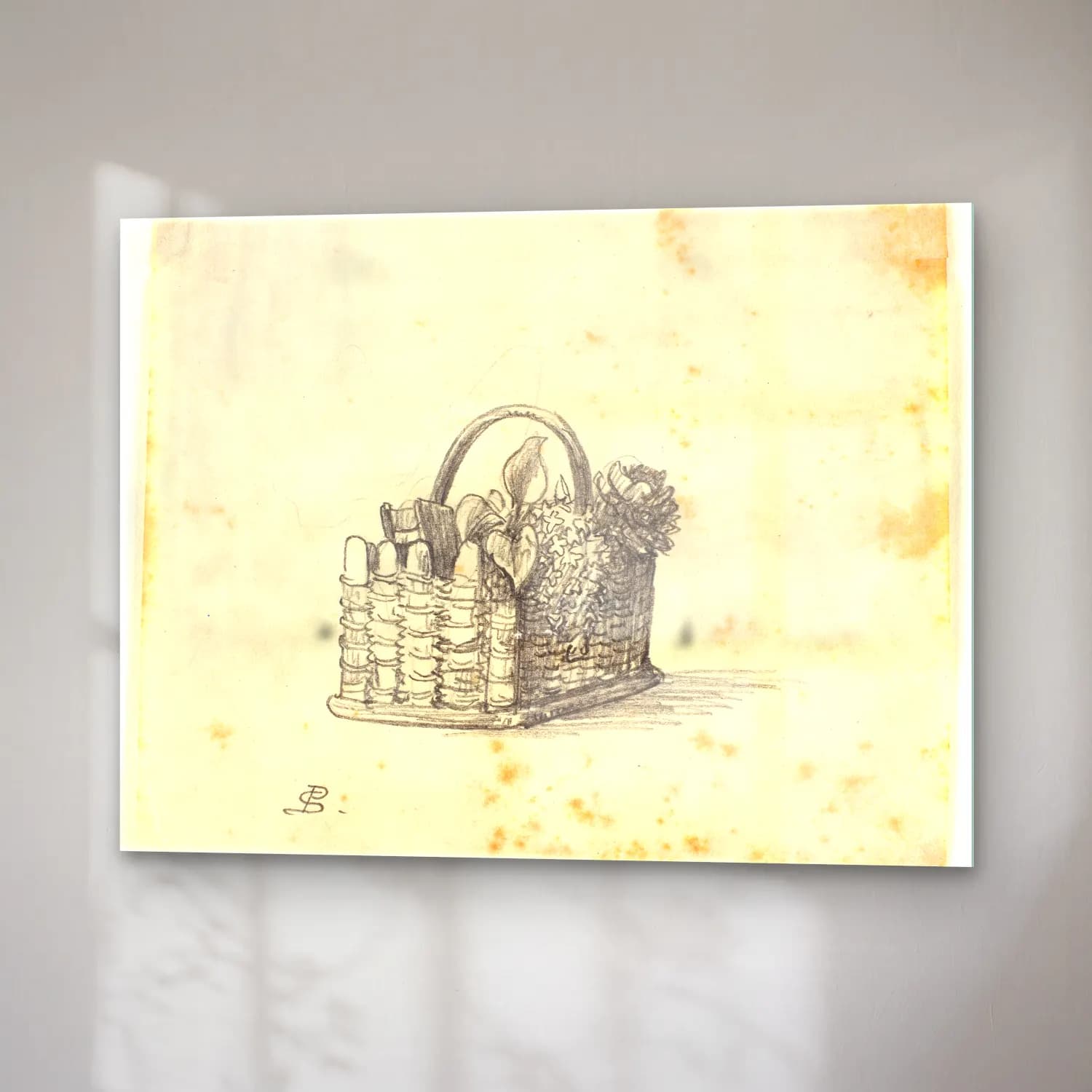 Vintage Sepette Mantarlar – Siyah Beyaz Tonlar cam tablo — sağ açıdan görünüm