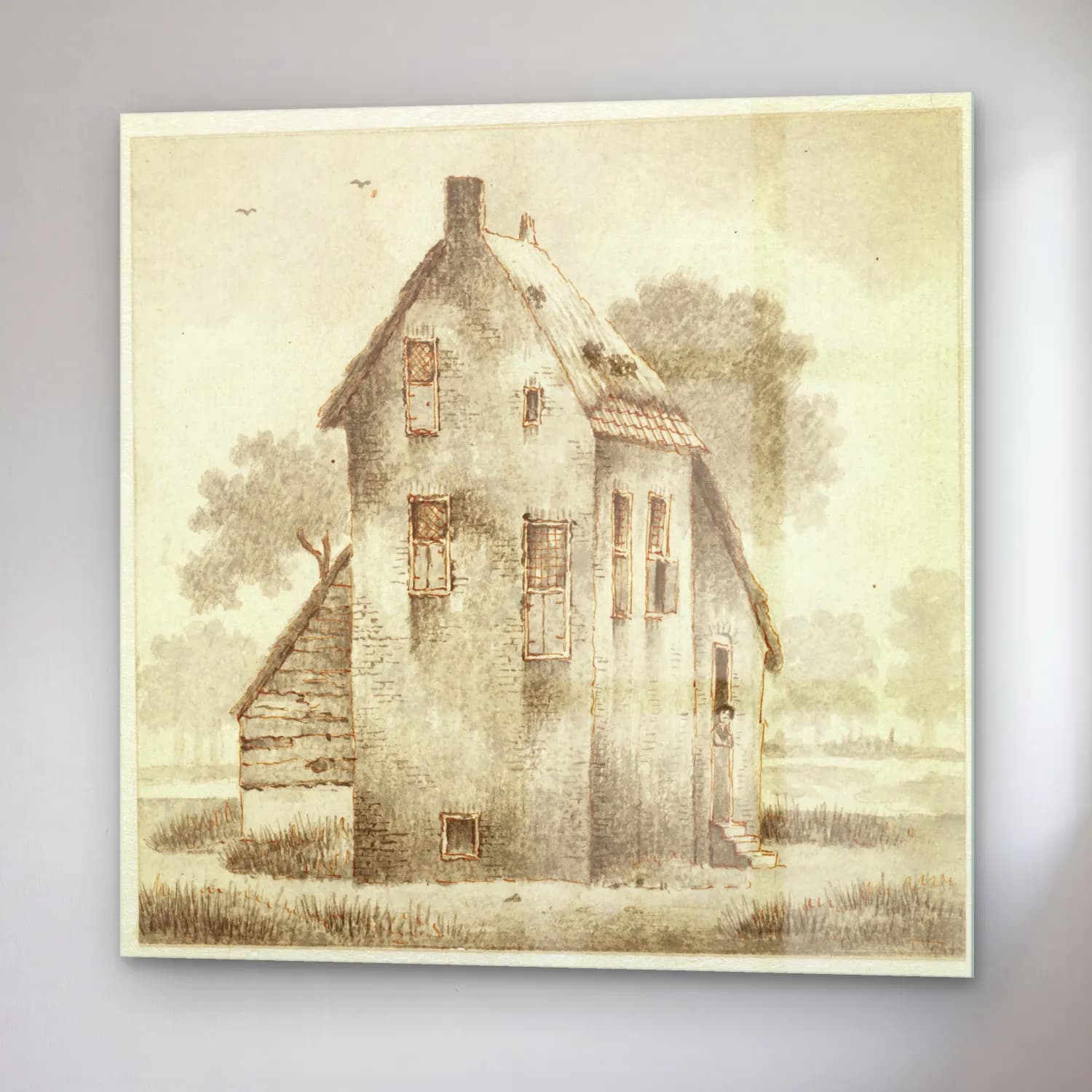 Vintage Kır Evi No. 31 cam tablo — sağ açıdan görünüm