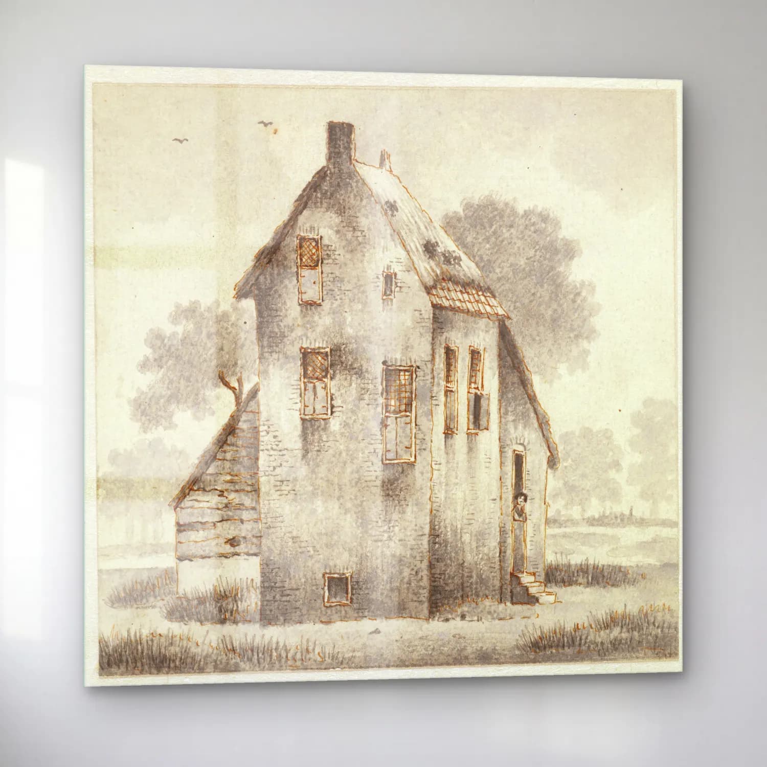 Vintage Kır Evi No. 31 cam tablo — sol açıdan görünüm