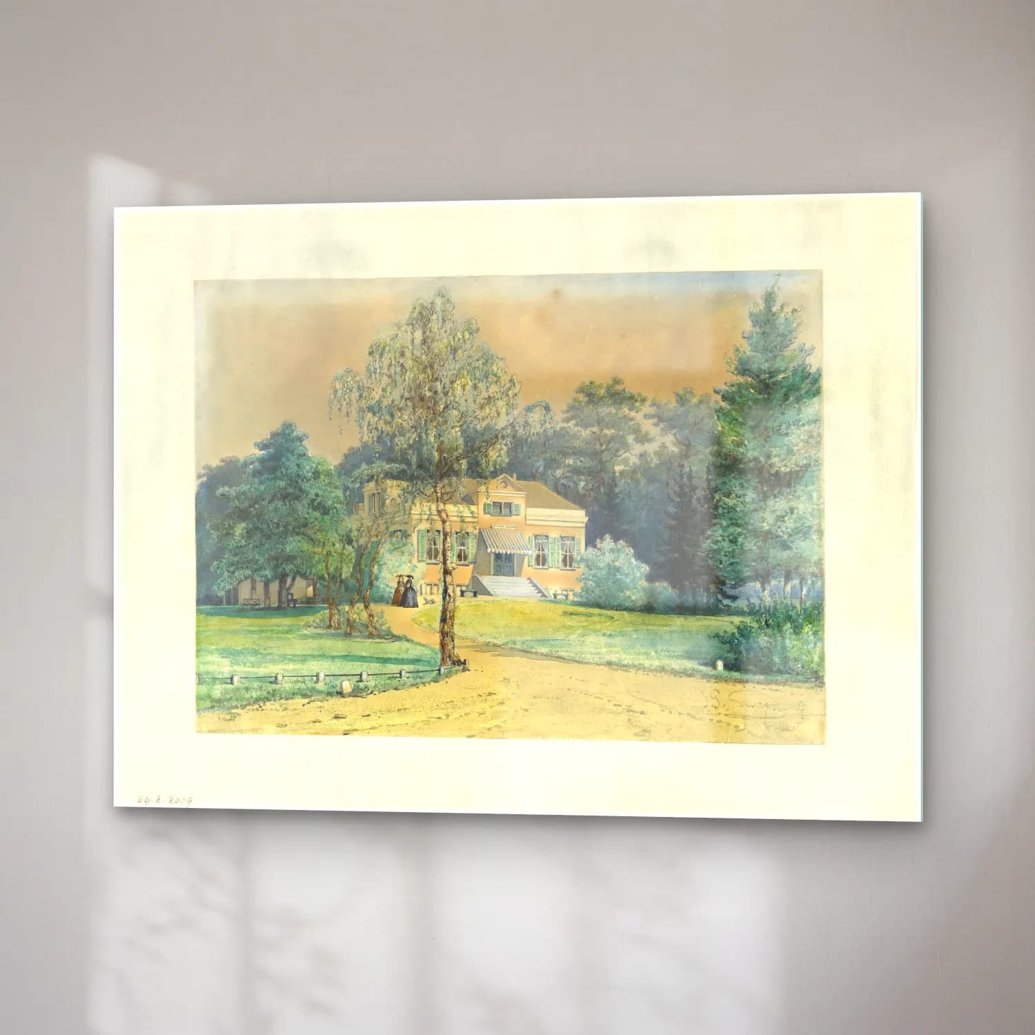 Suluboya Kır Evi No. 37 cam tablo — sağ açıdan görünüm