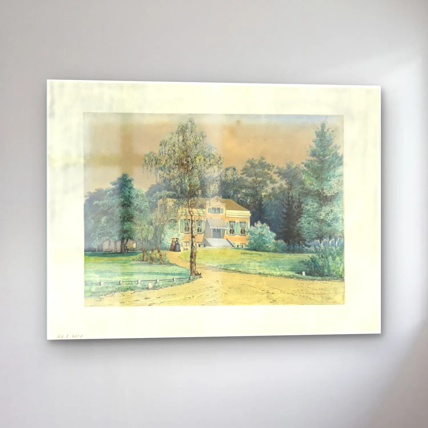 Suluboya Kır Evi No. 37 cam tablo — sol açıdan görünüm