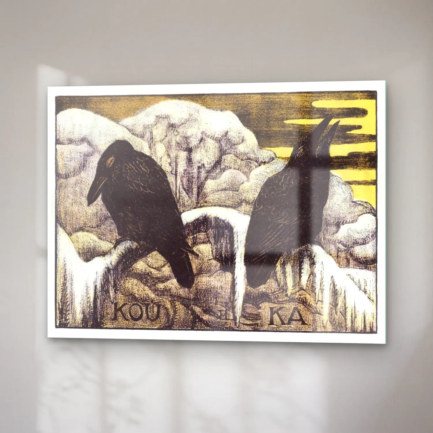 Vintage Poster Mitolojik Sahne – Siyah Beyaz Tonlar cam tablo — sağ açıdan görünüm