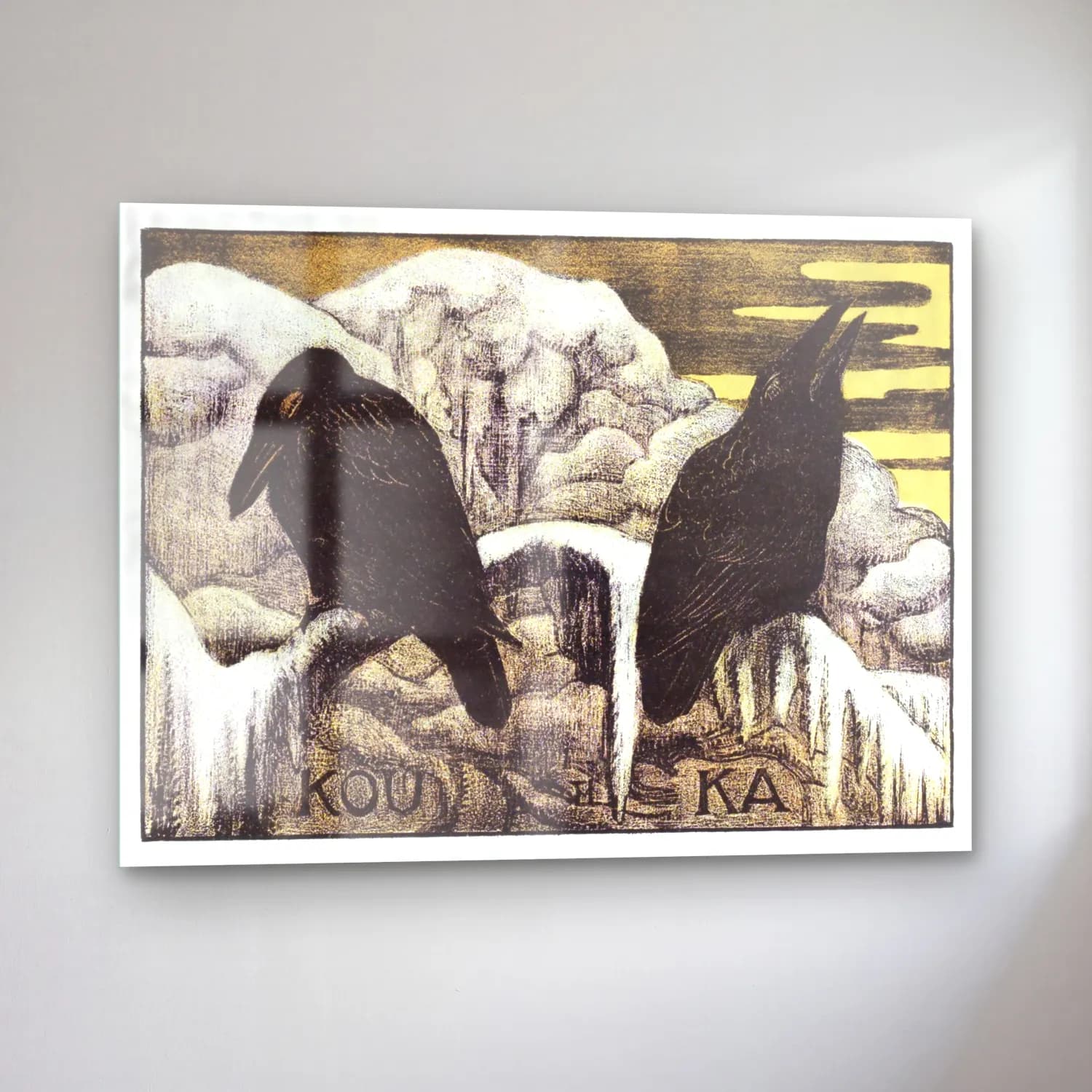 Vintage Poster Mitolojik Sahne – Siyah Beyaz Tonlar cam tablo — sol açıdan görünüm