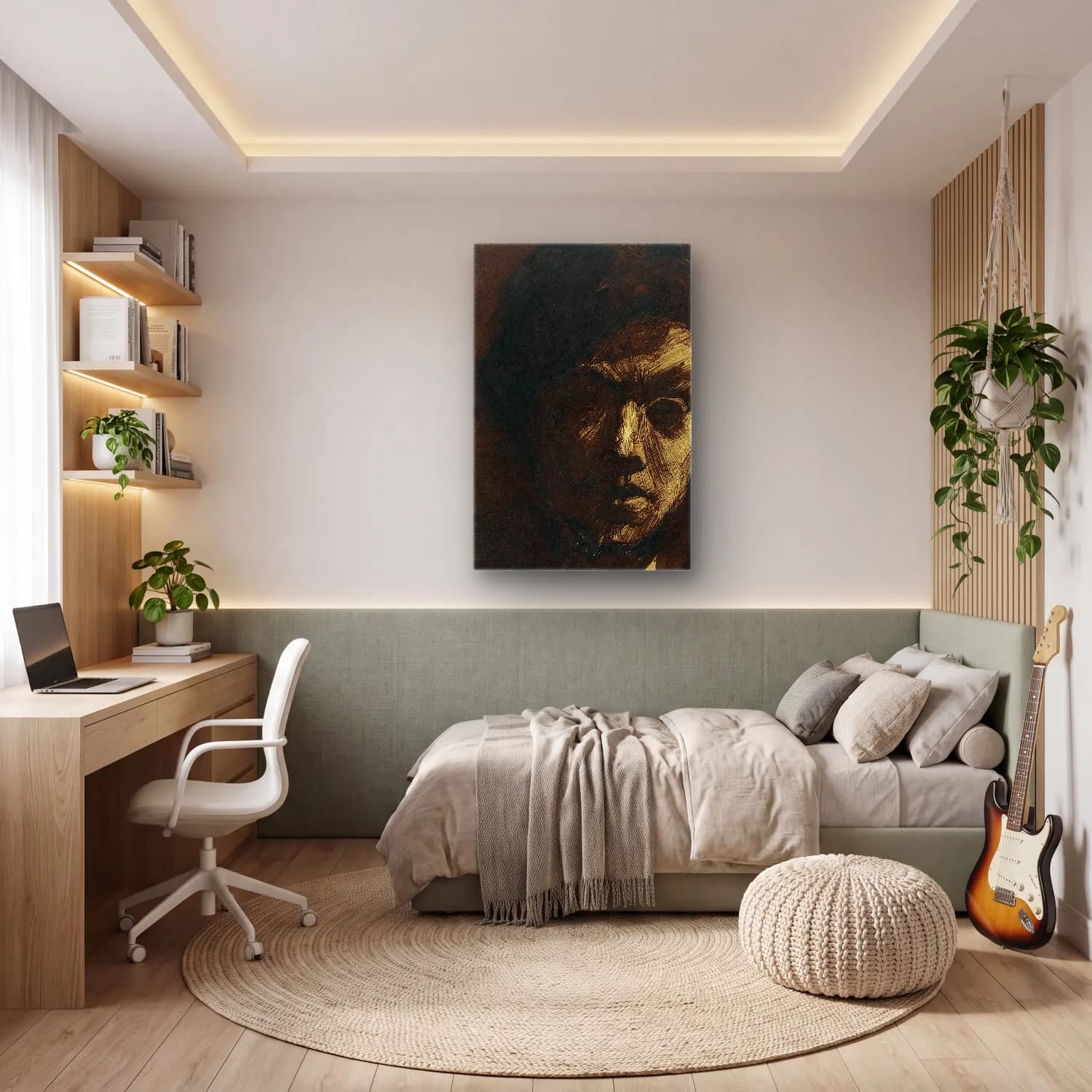 Siyah Beyaz Erkek Portresi No. 4 cam tablo — genç odasında