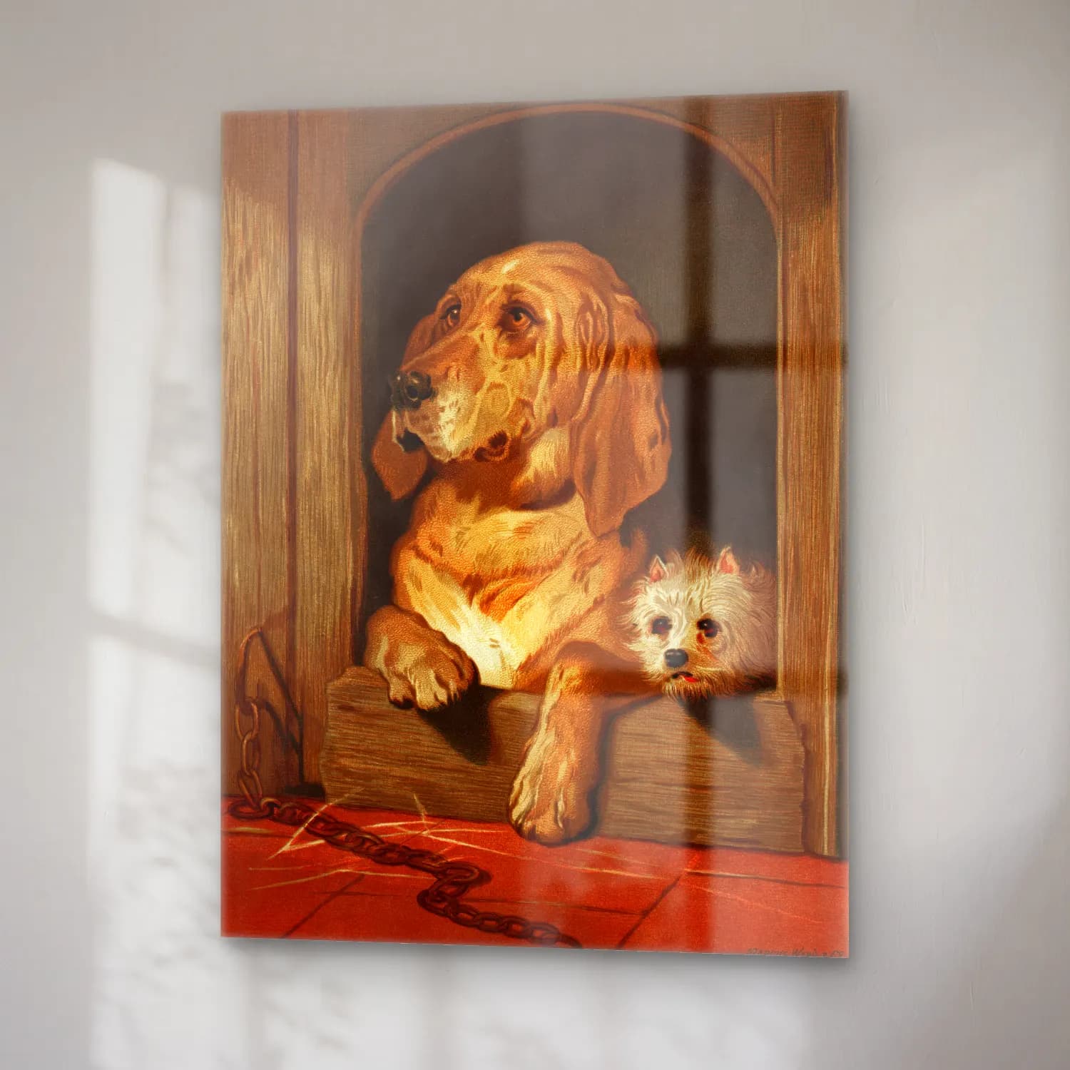 Vintage Köpek No. 18 cam tablo — sağ açıdan görünüm