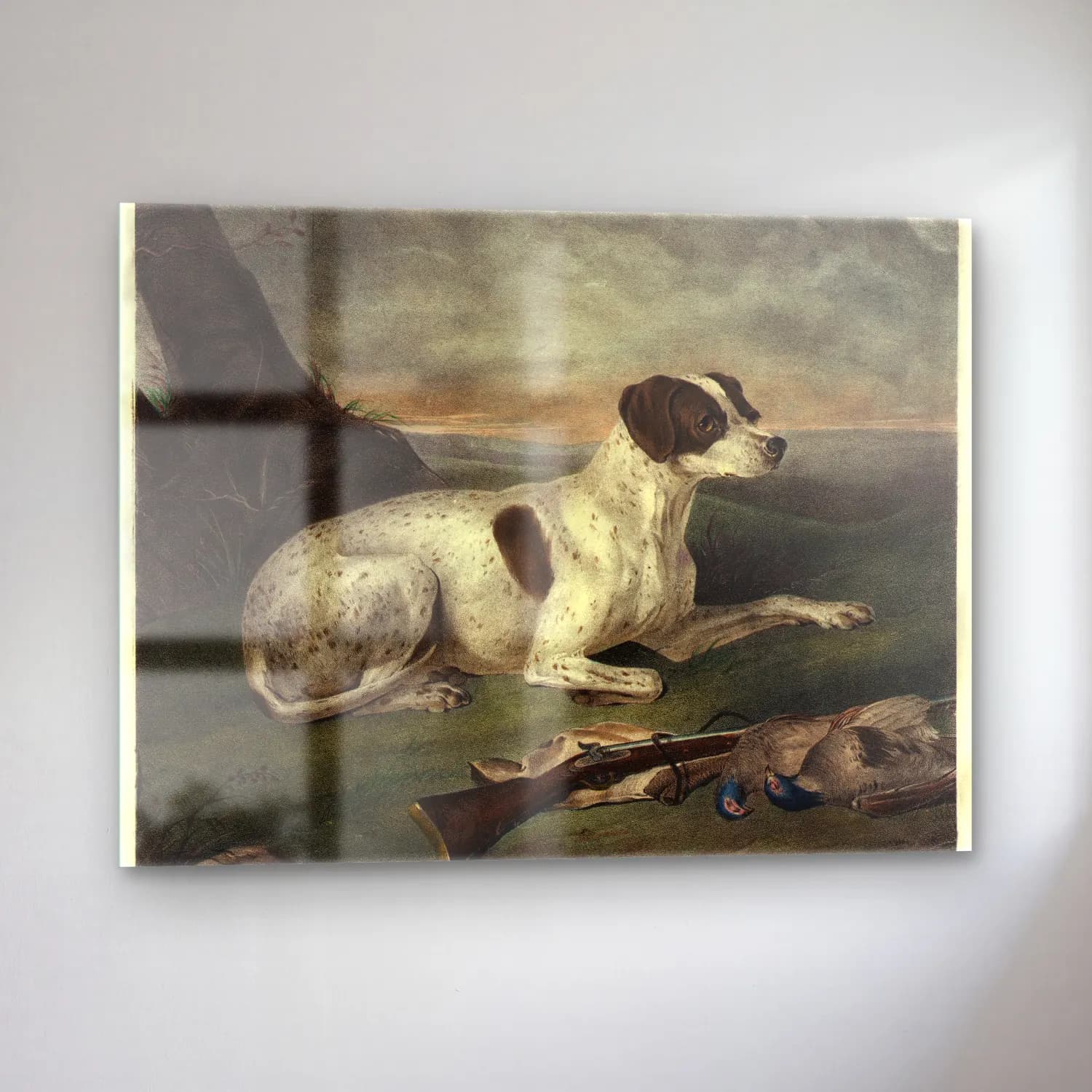 Vintage Köpek No. 19 cam tablo — sol açıdan görünüm