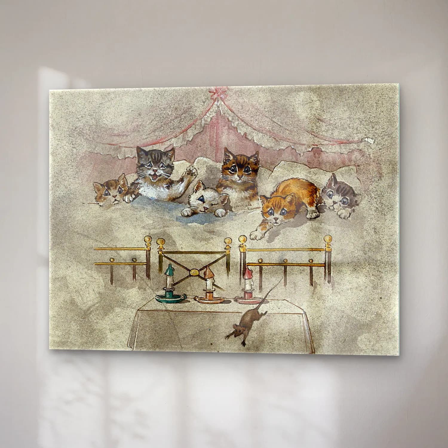 Vintage Kedi No. 23 cam tablo — sağ açıdan görünüm