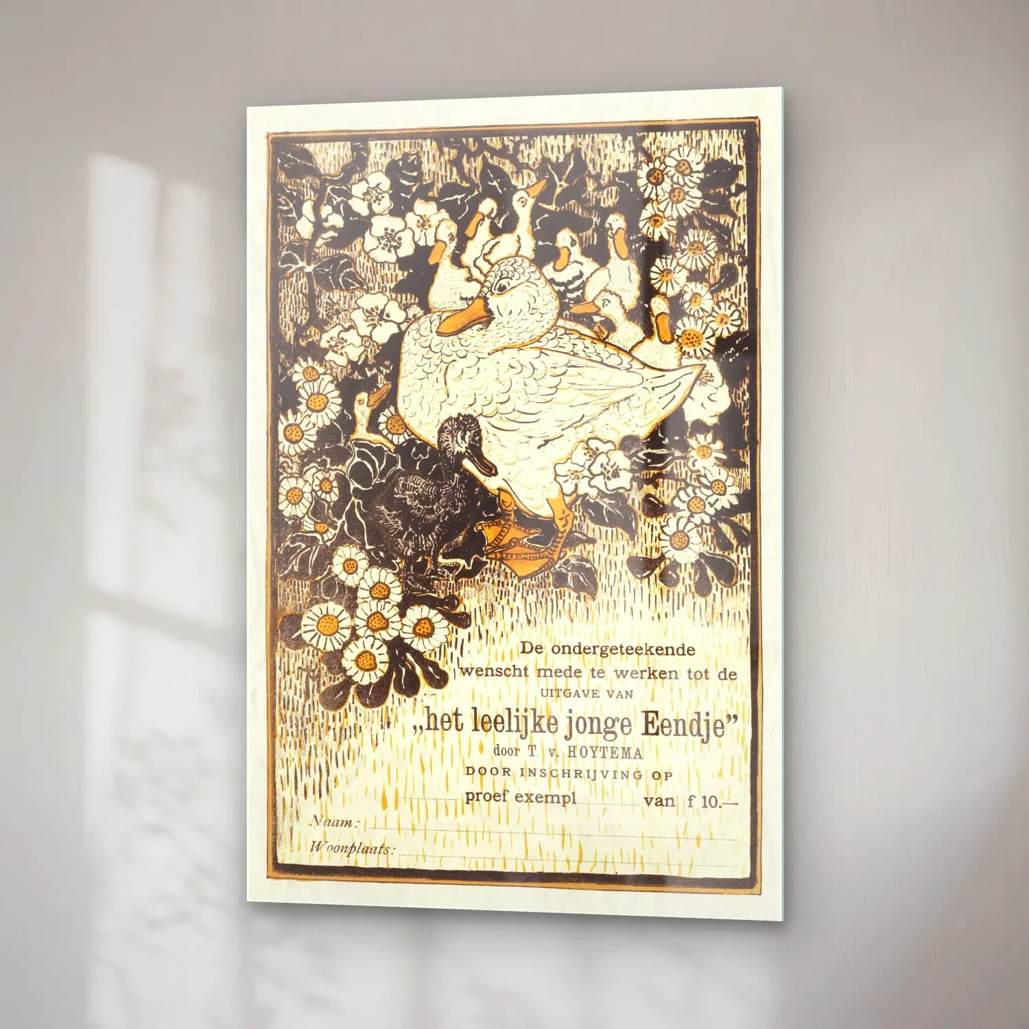Vintage Poster Ördekler cam tablo — sağ açıdan görünüm