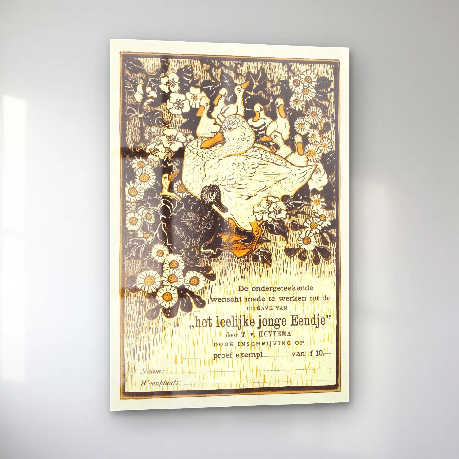 Vintage Poster Ördekler cam tablo — sol açıdan görünüm