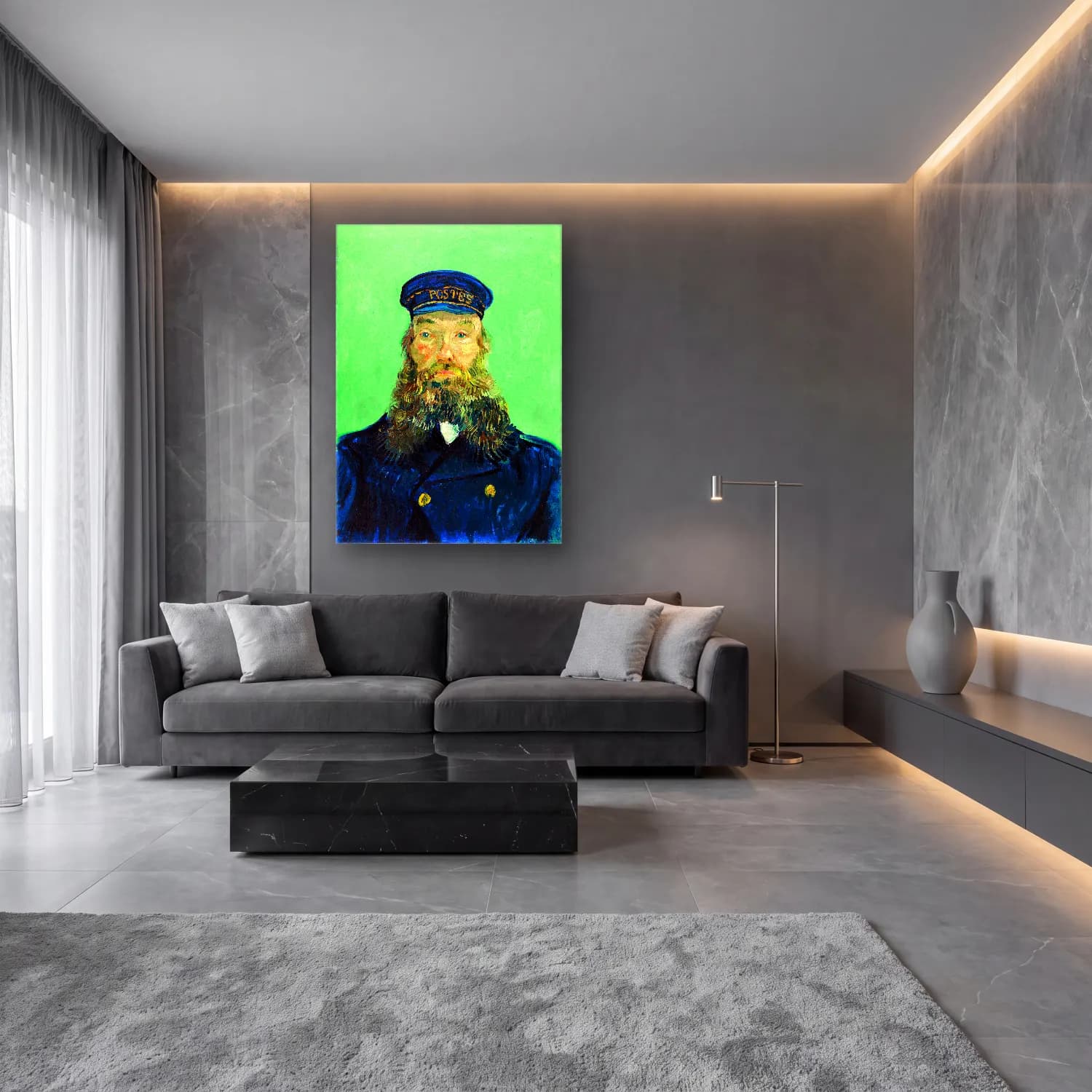 Empresyonist Erkek Portresi – Mavi Tonlar cam tablo — lüks salon duvarında