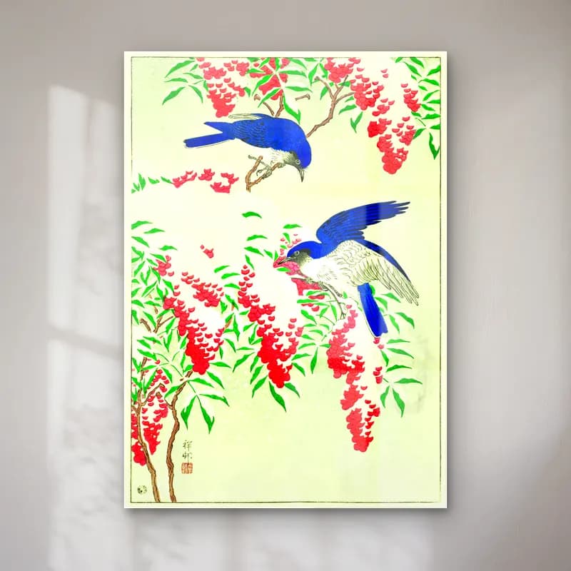 Japon Baskı Daldaki Kuş No. 9 cam tablo — Japon Baskı Daldaki Kuş No. 9 — japon baskı daldaki kuş
