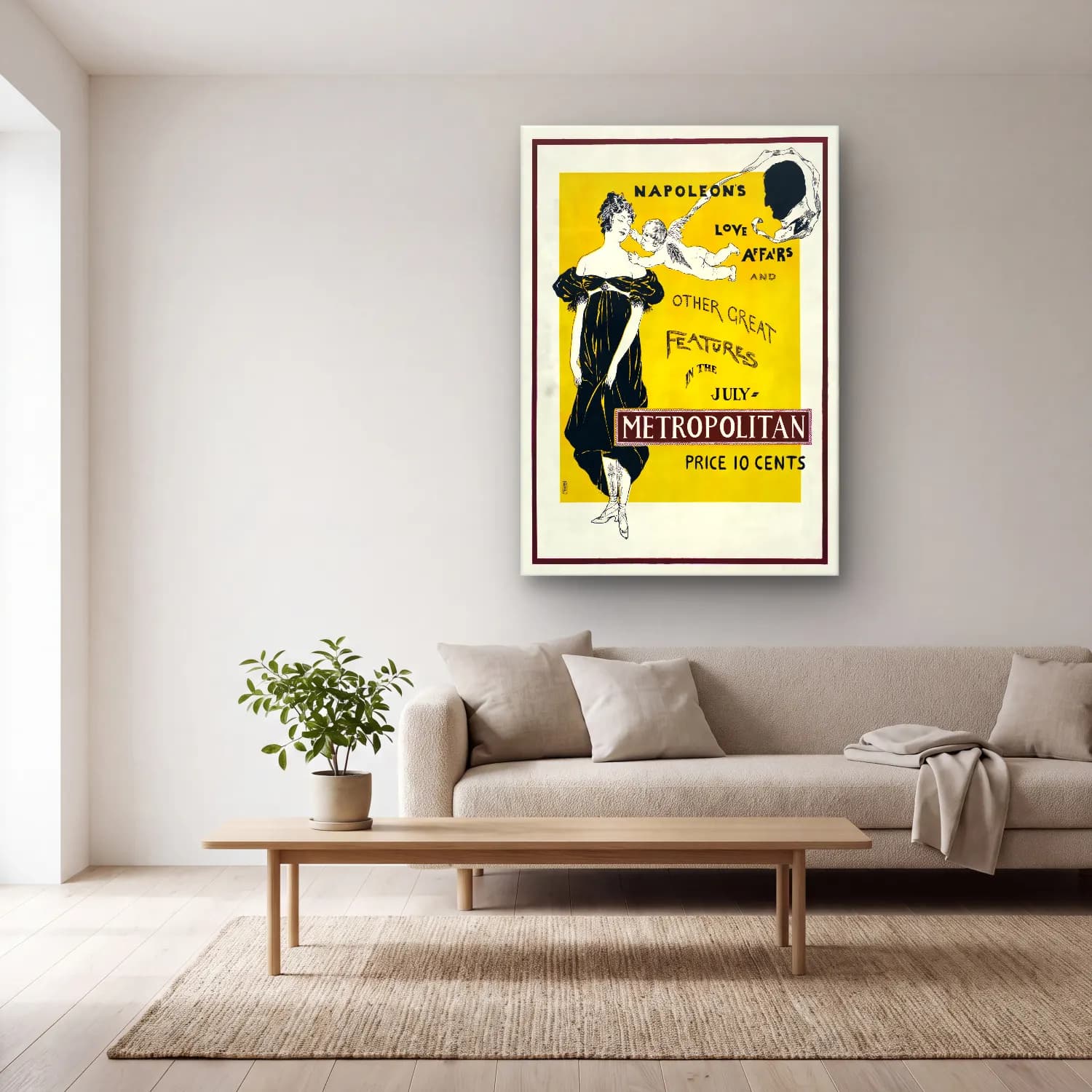 Vintage Poster Elbiseli Kadın No. 15 cam tablo — açık renk salonda