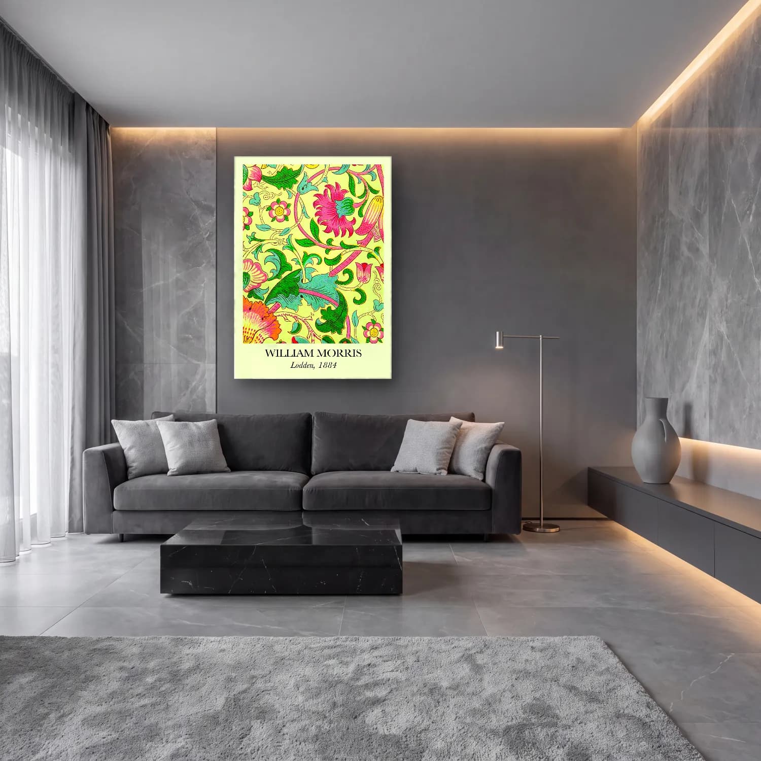 Maksimalist Çiçek Deseni No. 95 cam tablo — lüks salon duvarında