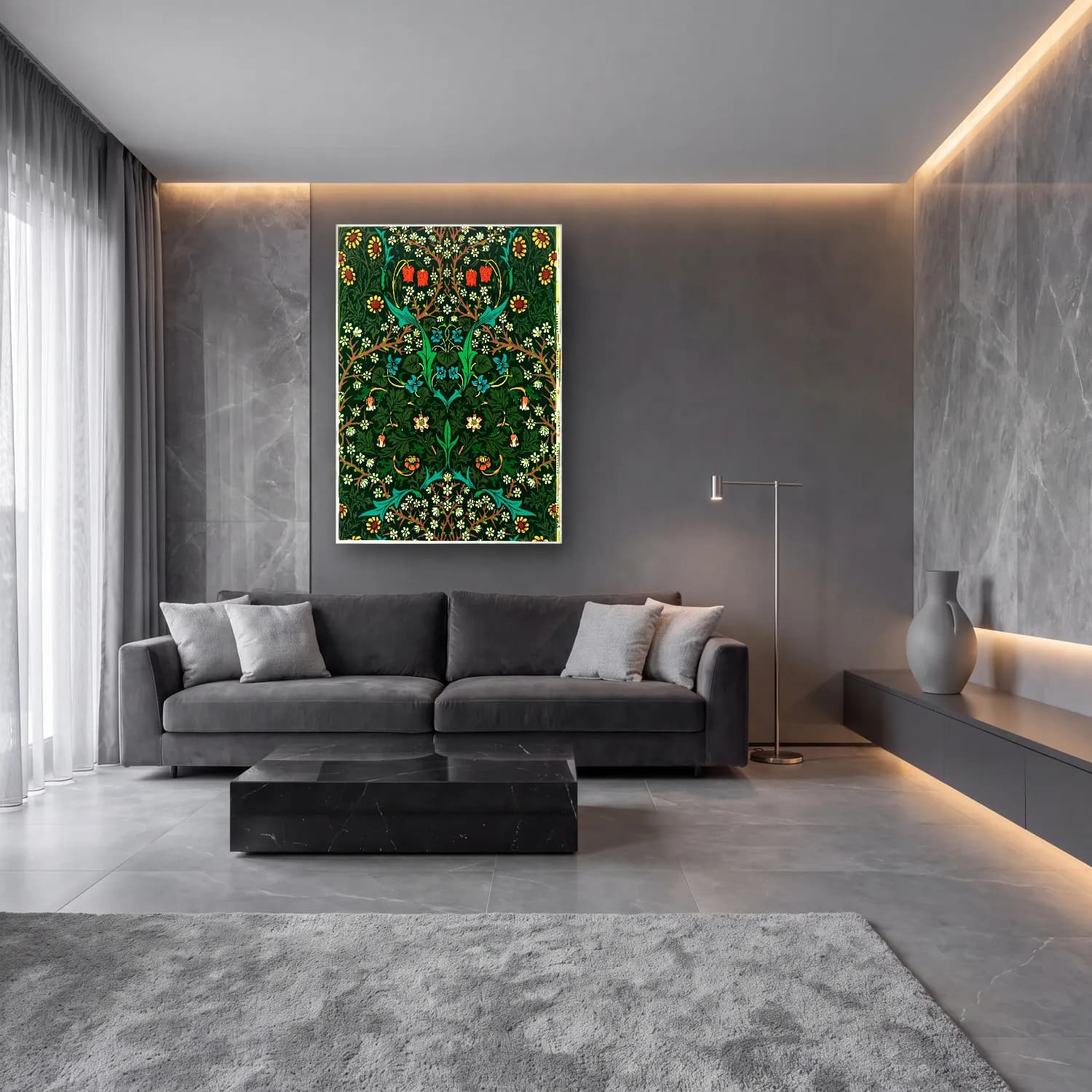 Botanik İllüstrasyon Çiçek Deseni No. 147 cam tablo — lüks salon duvarında