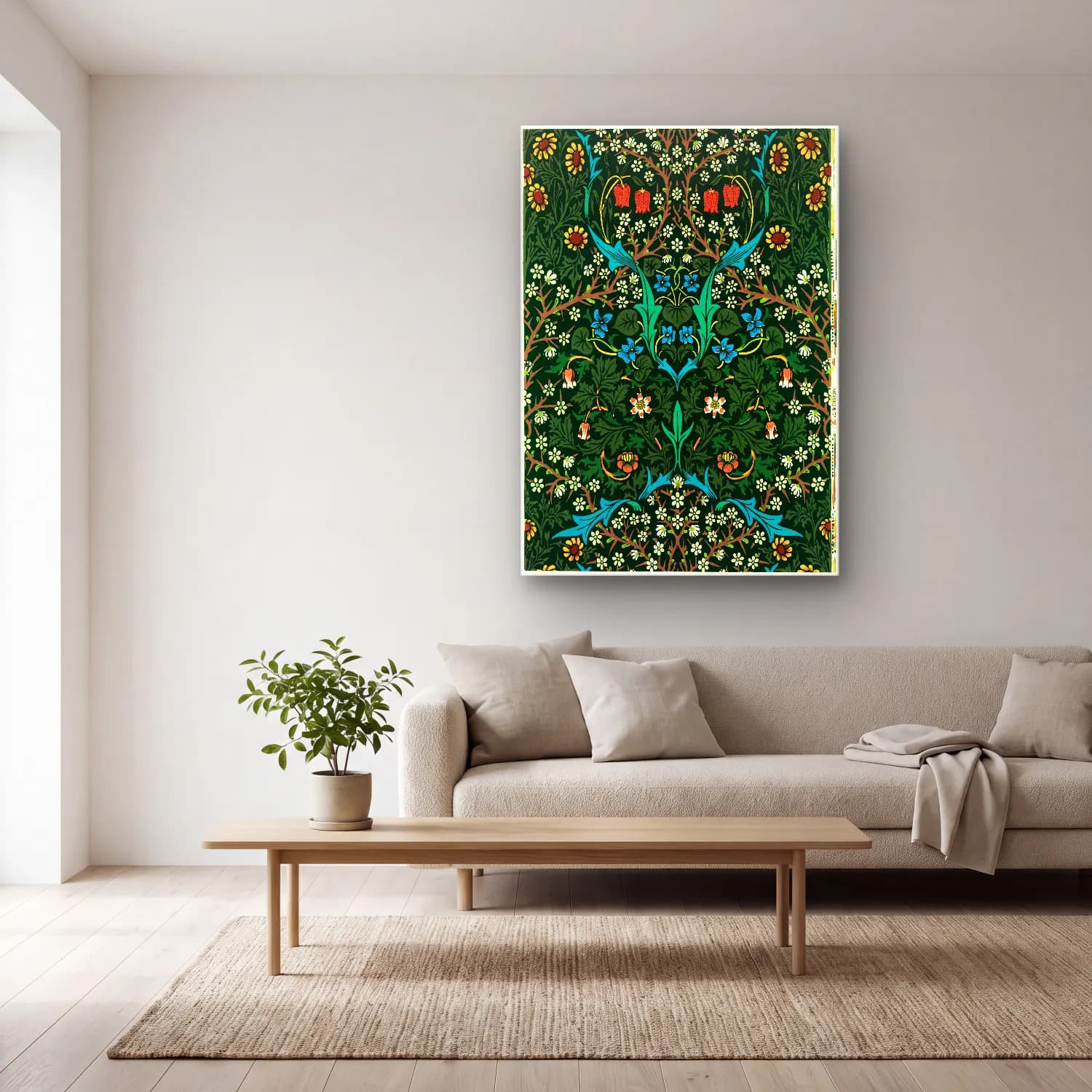 Botanik İllüstrasyon Çiçek Deseni No. 147 cam tablo — açık renk salonda