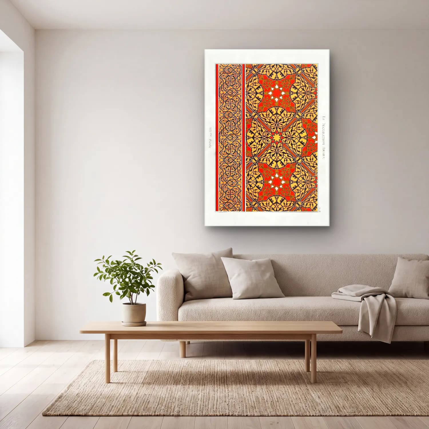 Boho Çiçek Deseni No. 139 cam tablo — açık renk salonda