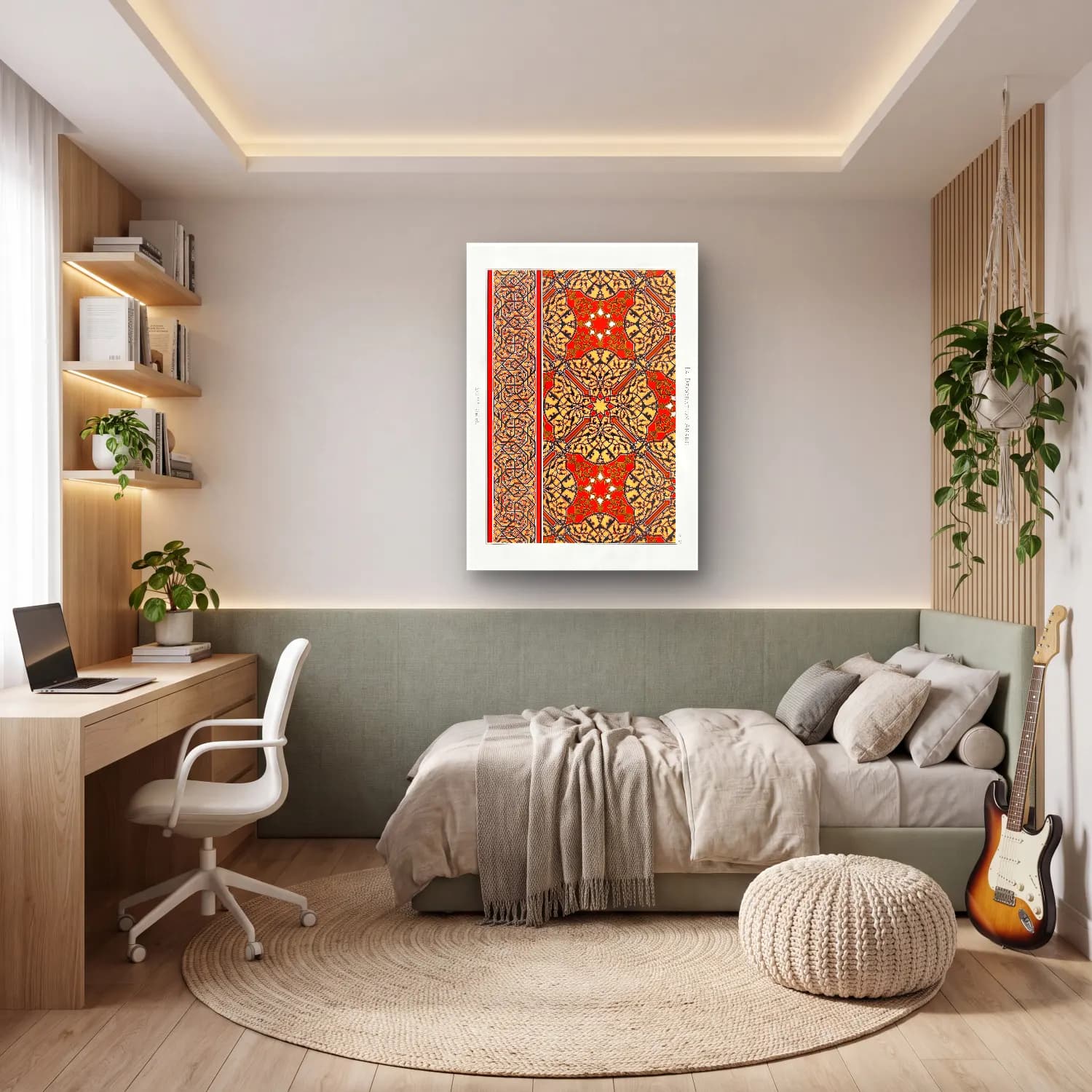 Boho Çiçek Deseni No. 139 cam tablo — genç odasında