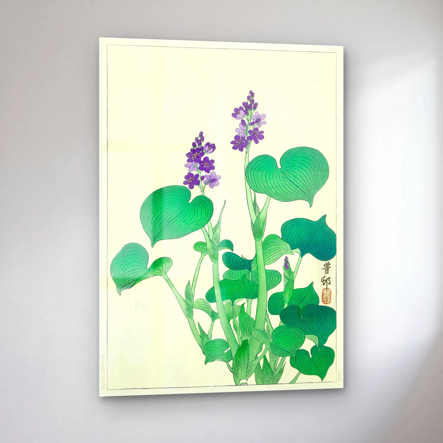 Japon Baskı Lotus Çiçekleri – Mor Tonlar cam tablo — sol açıdan görünüm