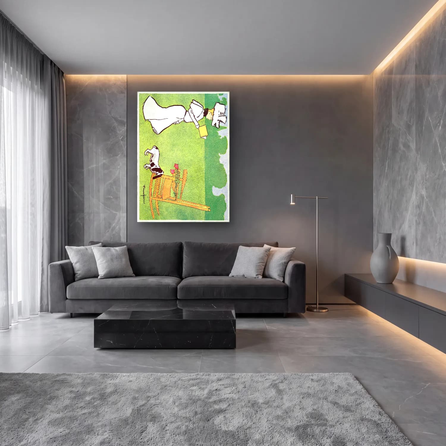 Vintage Poster Köpek No. 7 cam tablo — lüks salon duvarında