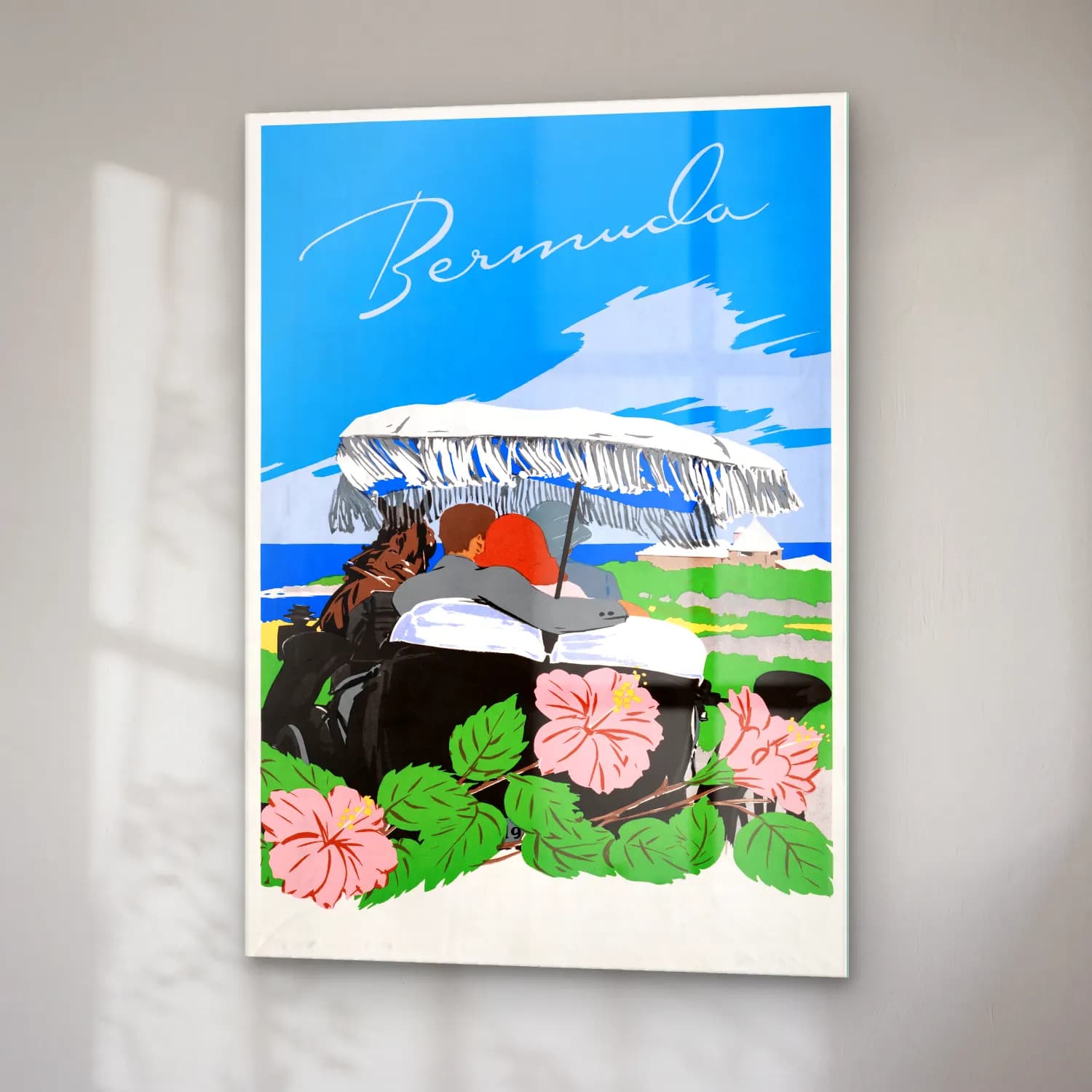 Vintage Poster Sahilde İnsanlar No. 8 cam tablo — sağ açıdan görünüm