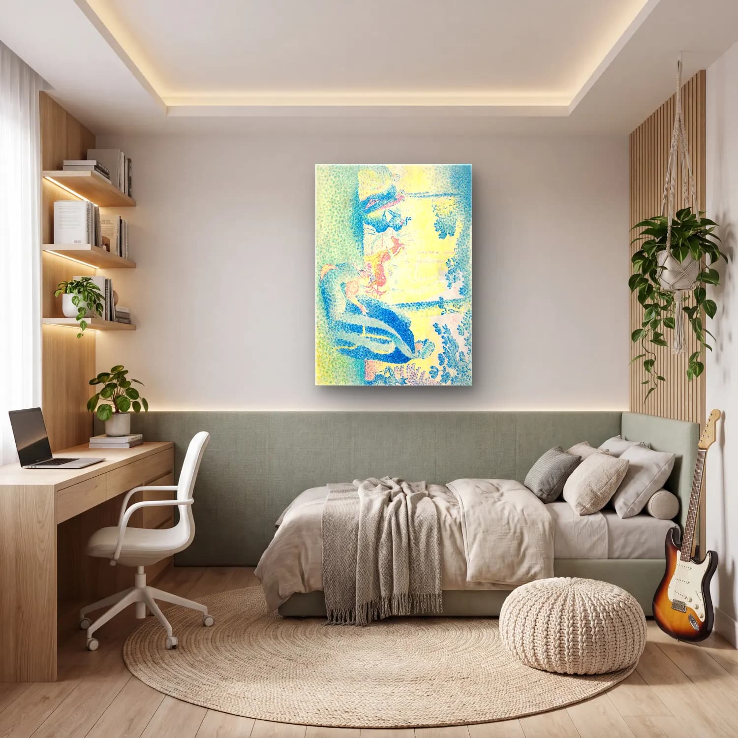 Pastel Mitolojik Sahne – Mavi Tonlar cam tablo — genç odasında