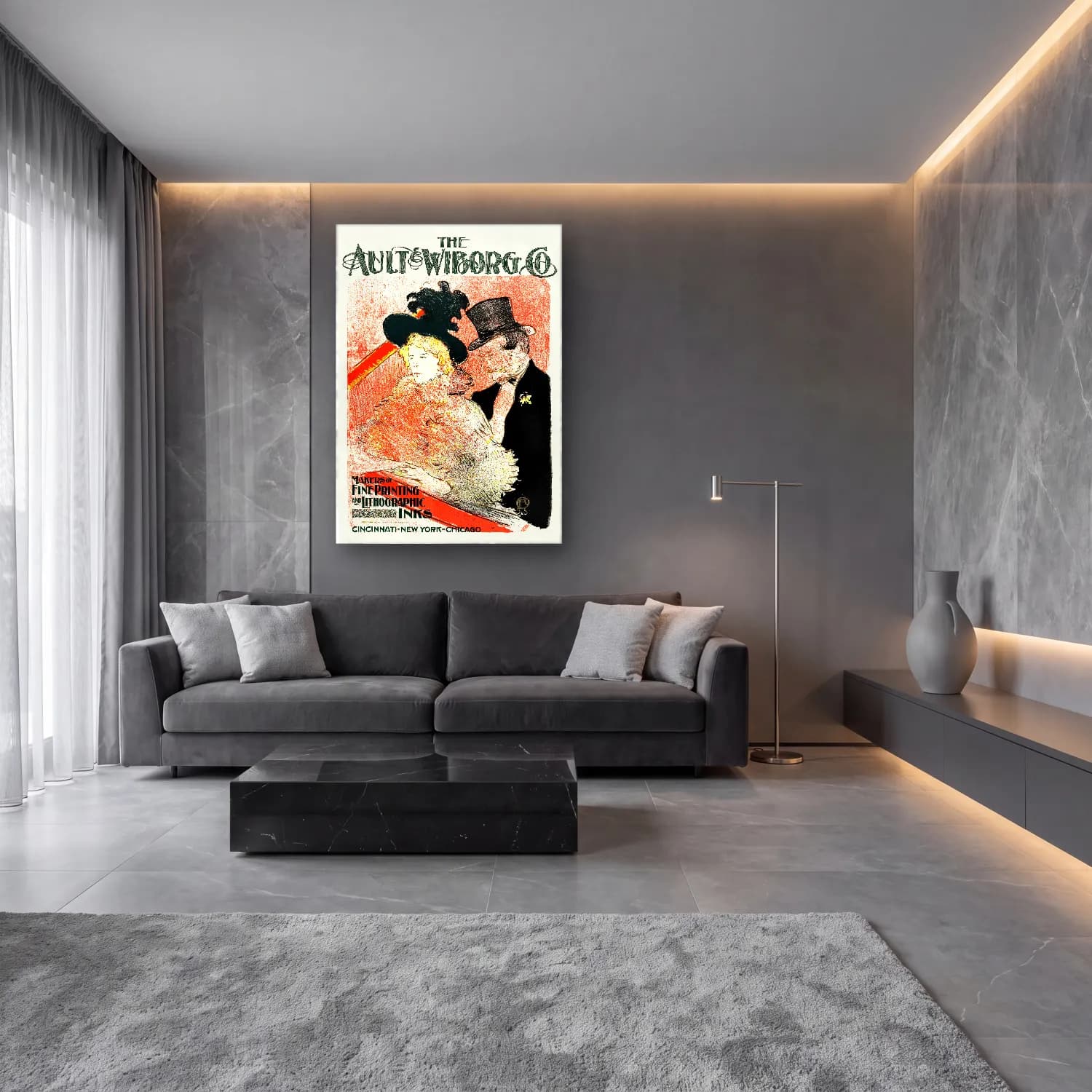 Vintage Poster Şapkalı Kadın – Kırmızı Tonlar cam tablo — lüks salon duvarında