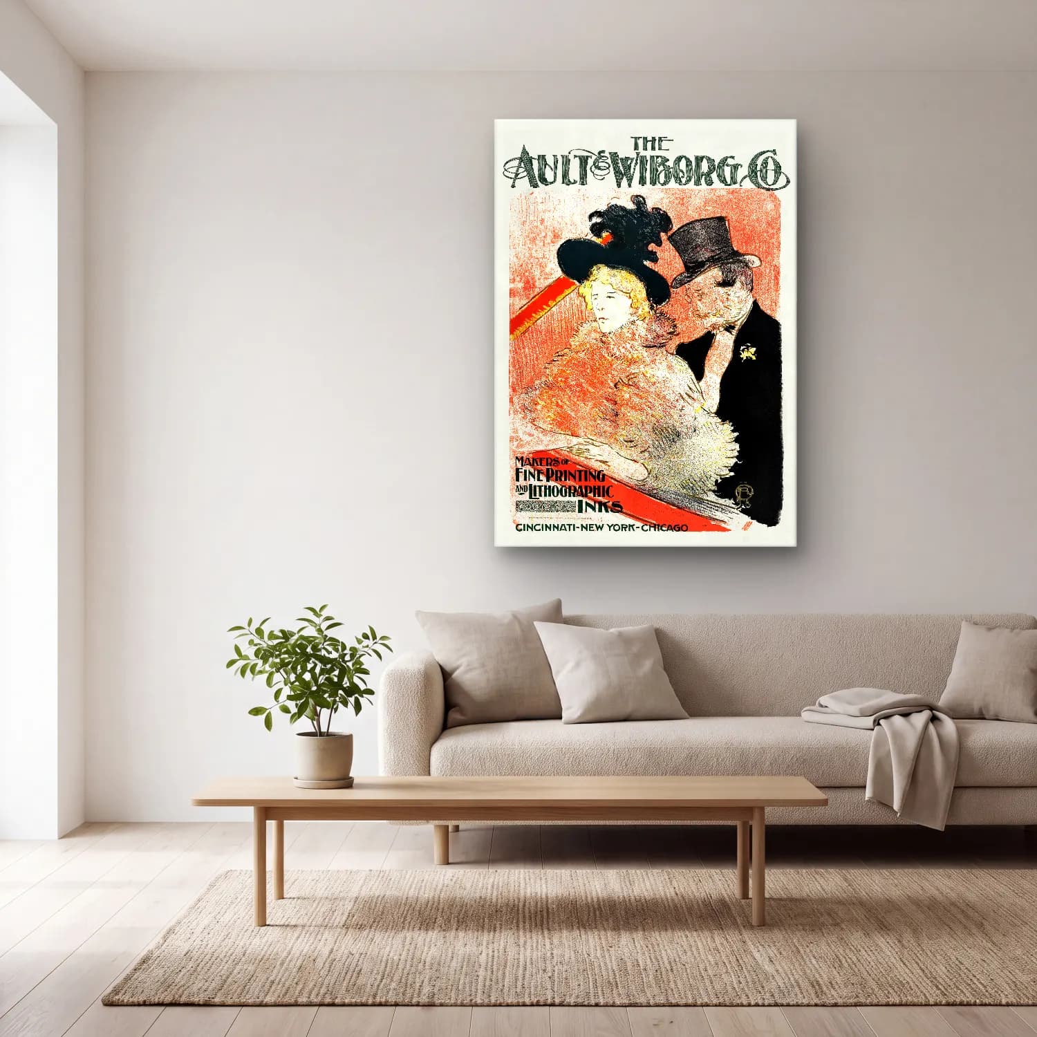 Vintage Poster Şapkalı Kadın – Kırmızı Tonlar cam tablo — açık renk salonda