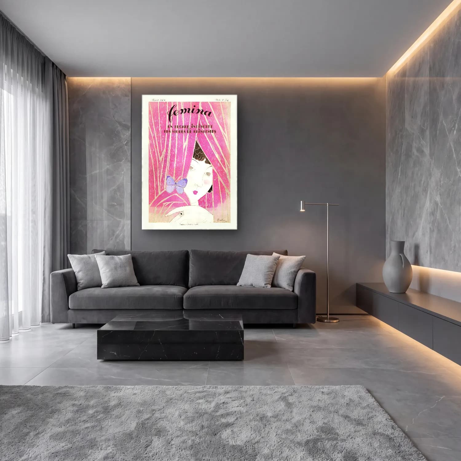Vintage Poster Elbiseli Kadın No. 17 cam tablo — lüks salon duvarında