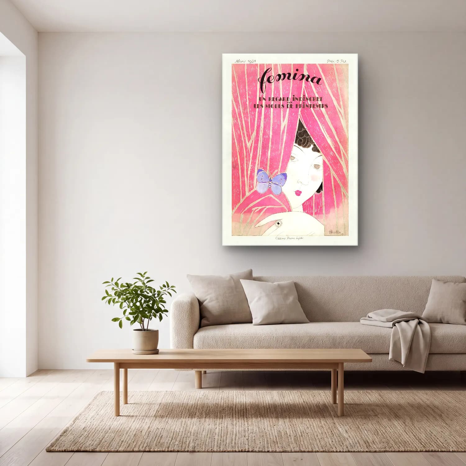 Vintage Poster Elbiseli Kadın No. 17 cam tablo — açık renk salonda