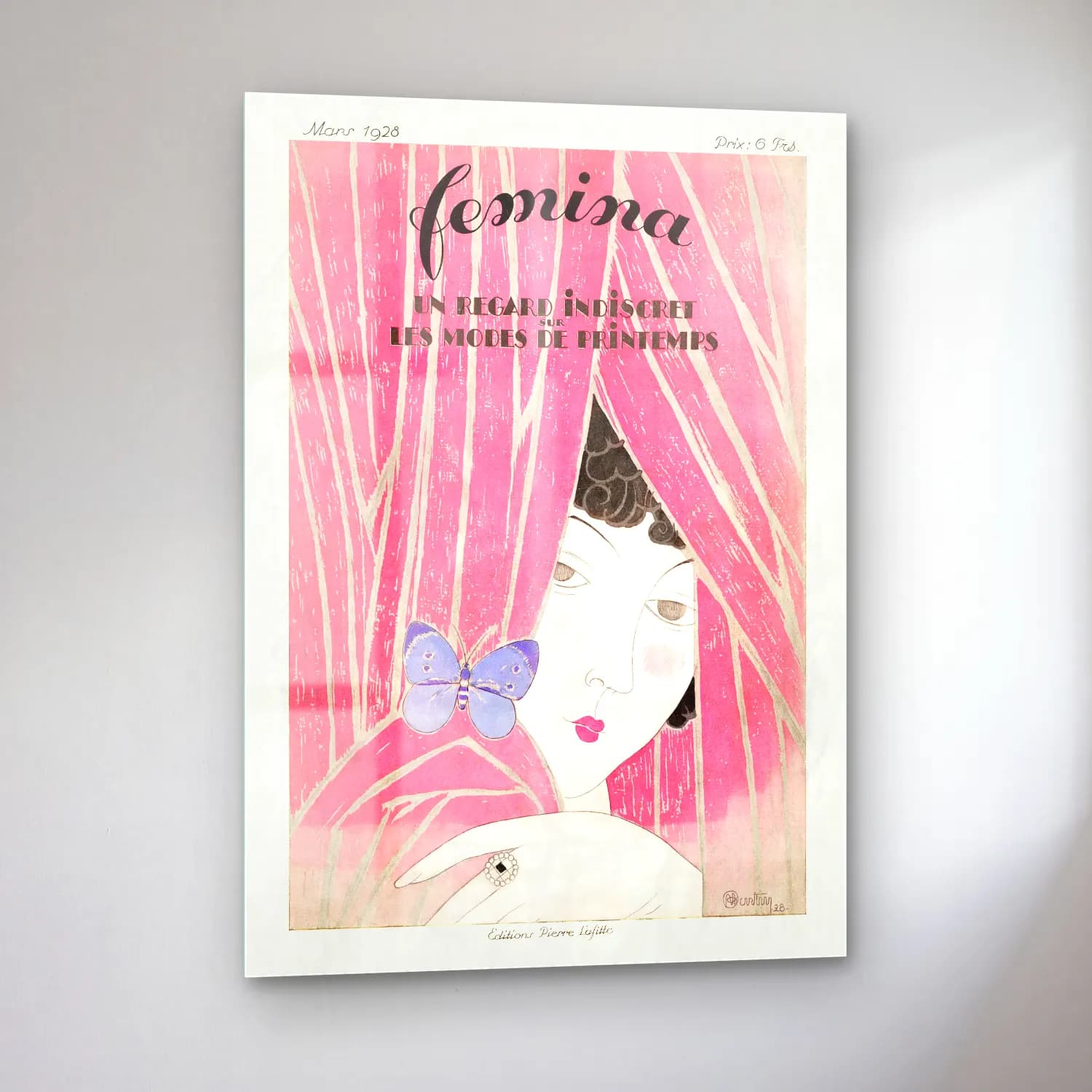 Vintage Poster Elbiseli Kadın No. 17 cam tablo — sol açıdan görünüm