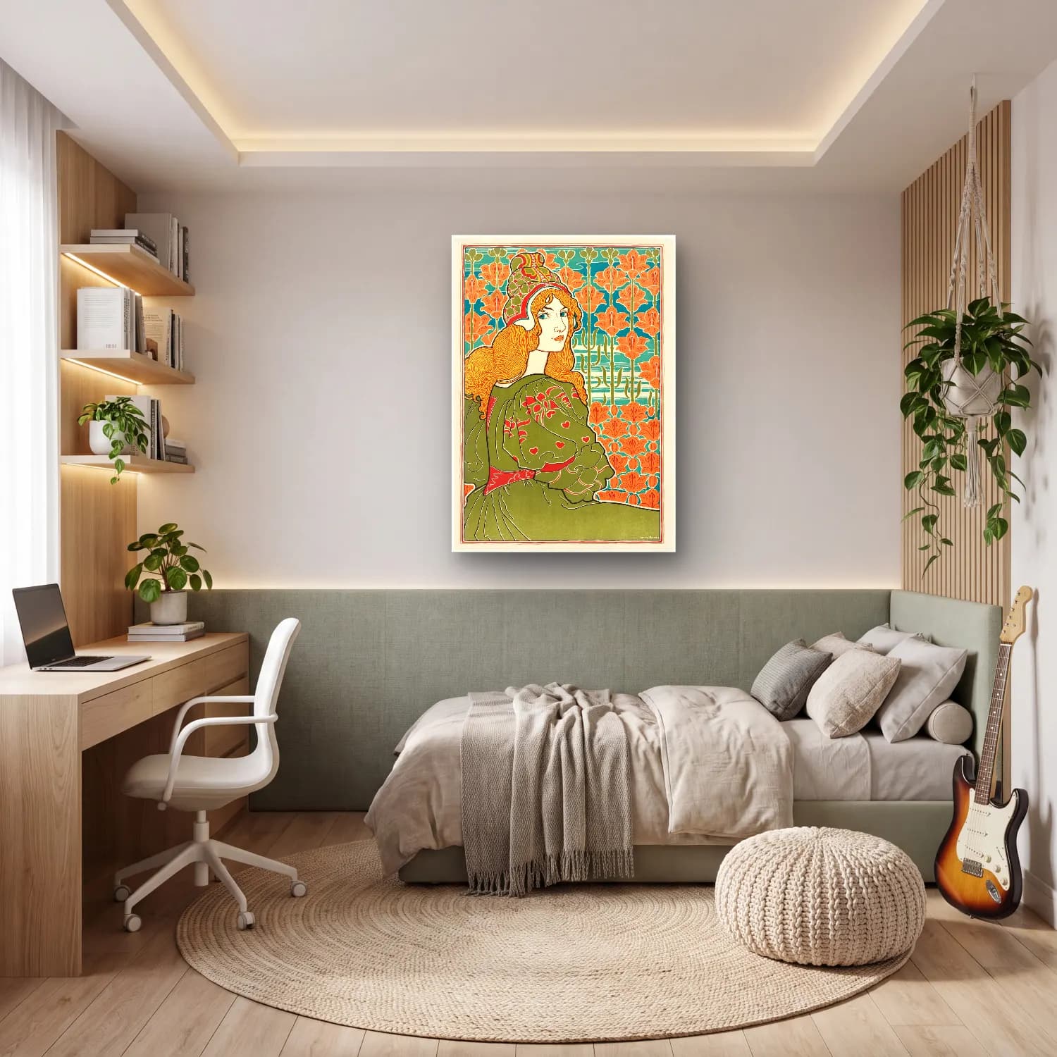 Vintage Poster Elbiseli Kadın No. 18 cam tablo — genç odasında
