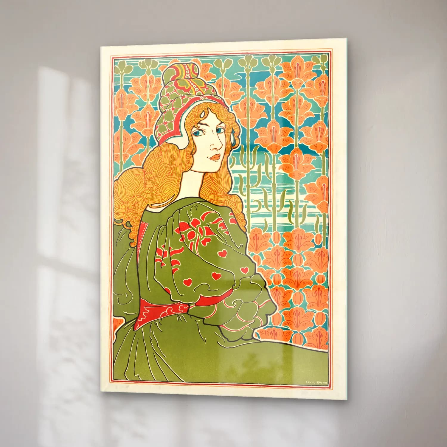 Vintage Poster Elbiseli Kadın No. 18 cam tablo — sağ açıdan görünüm