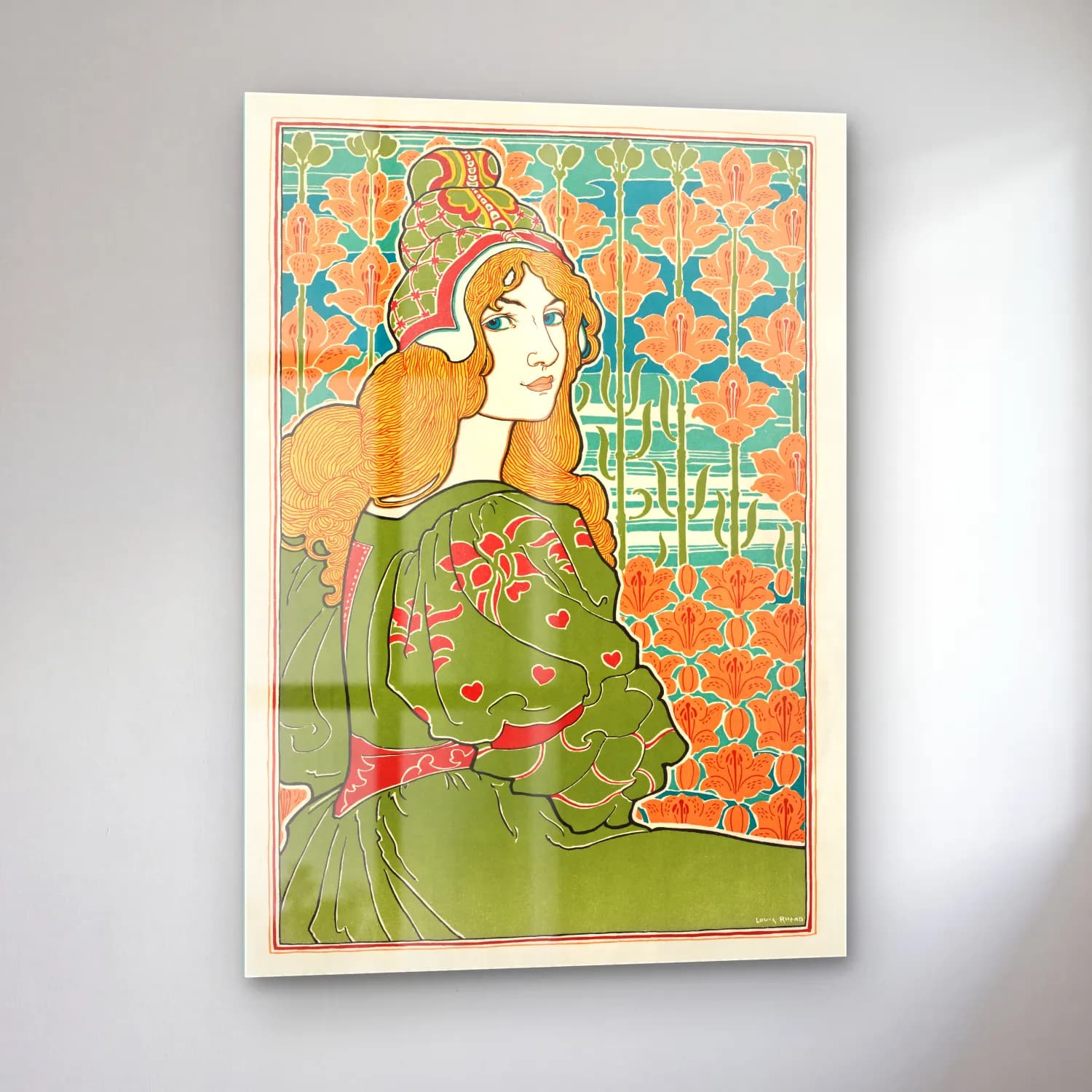 Vintage Poster Elbiseli Kadın No. 18 cam tablo — sol açıdan görünüm