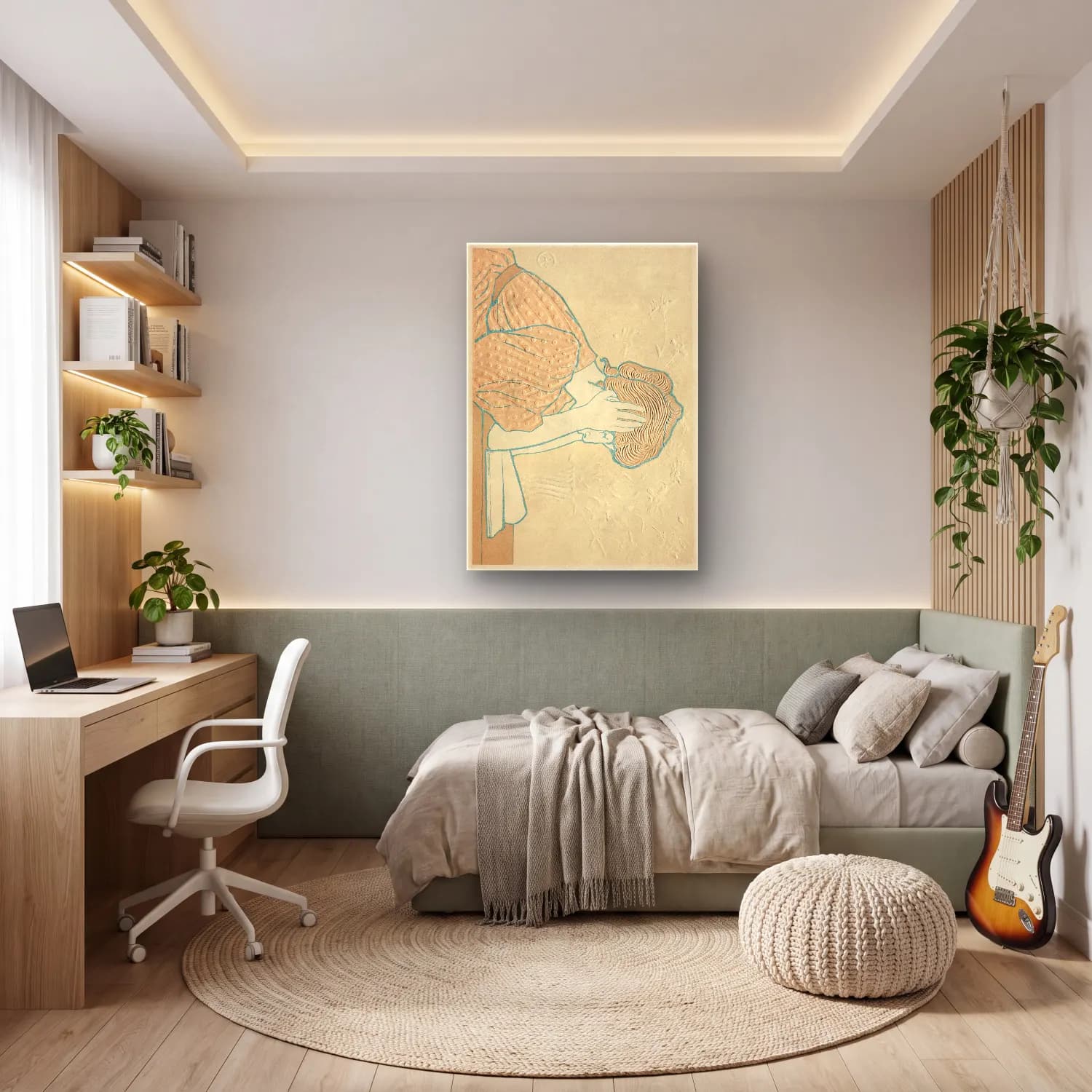 Pastel Aşıklar – Bej Tonlar cam tablo — genç odasında