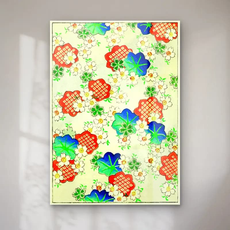 Japon Baskı Çiçek Deseni No. 9 cam tablo — Japon Baskı Çiçek Deseni No. 9 — japon baskı çiçek deseni