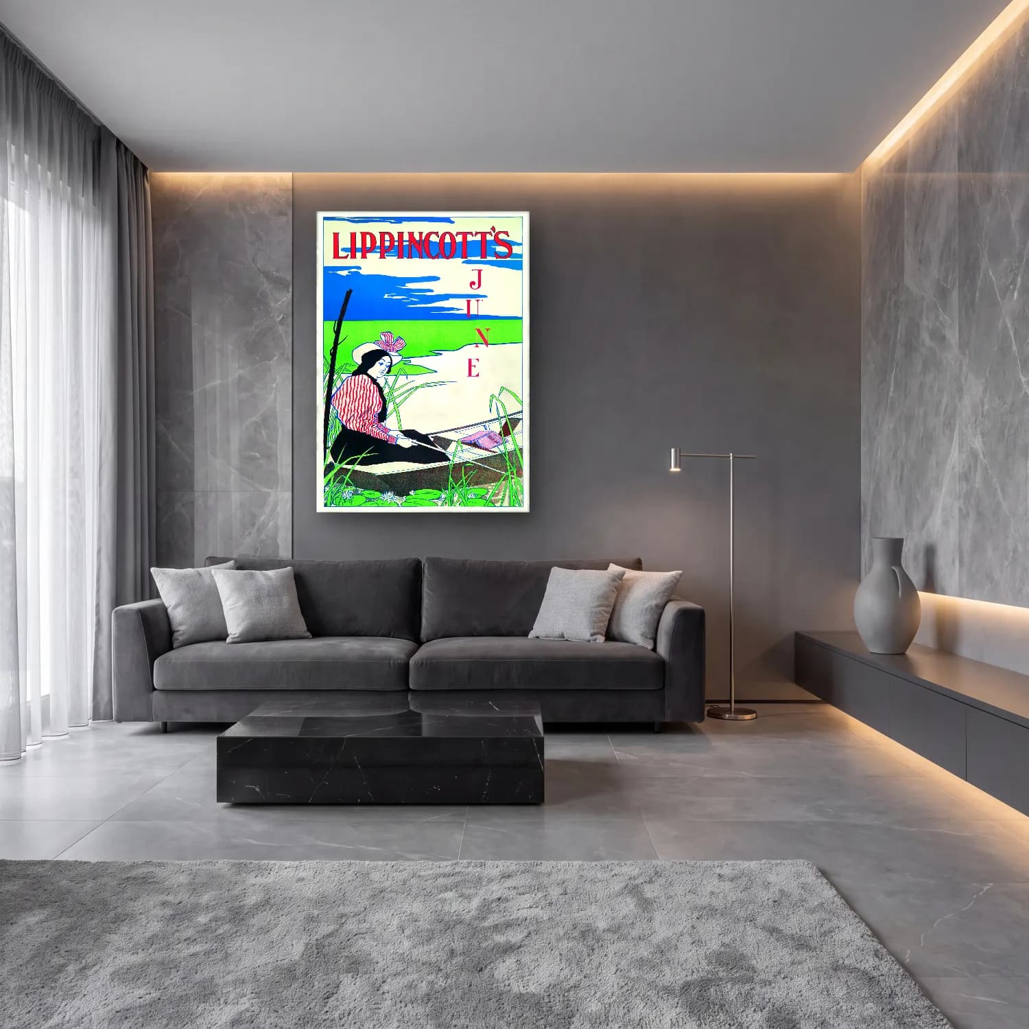 Vintage Poster Şapkalı Kadın No. 10 cam tablo — lüks salon duvarında