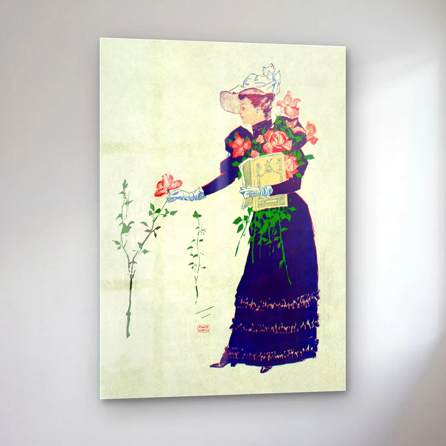 Vintage Kitap Okuyan Kadın – Pembe Tonlar cam tablo — sol açıdan görünüm