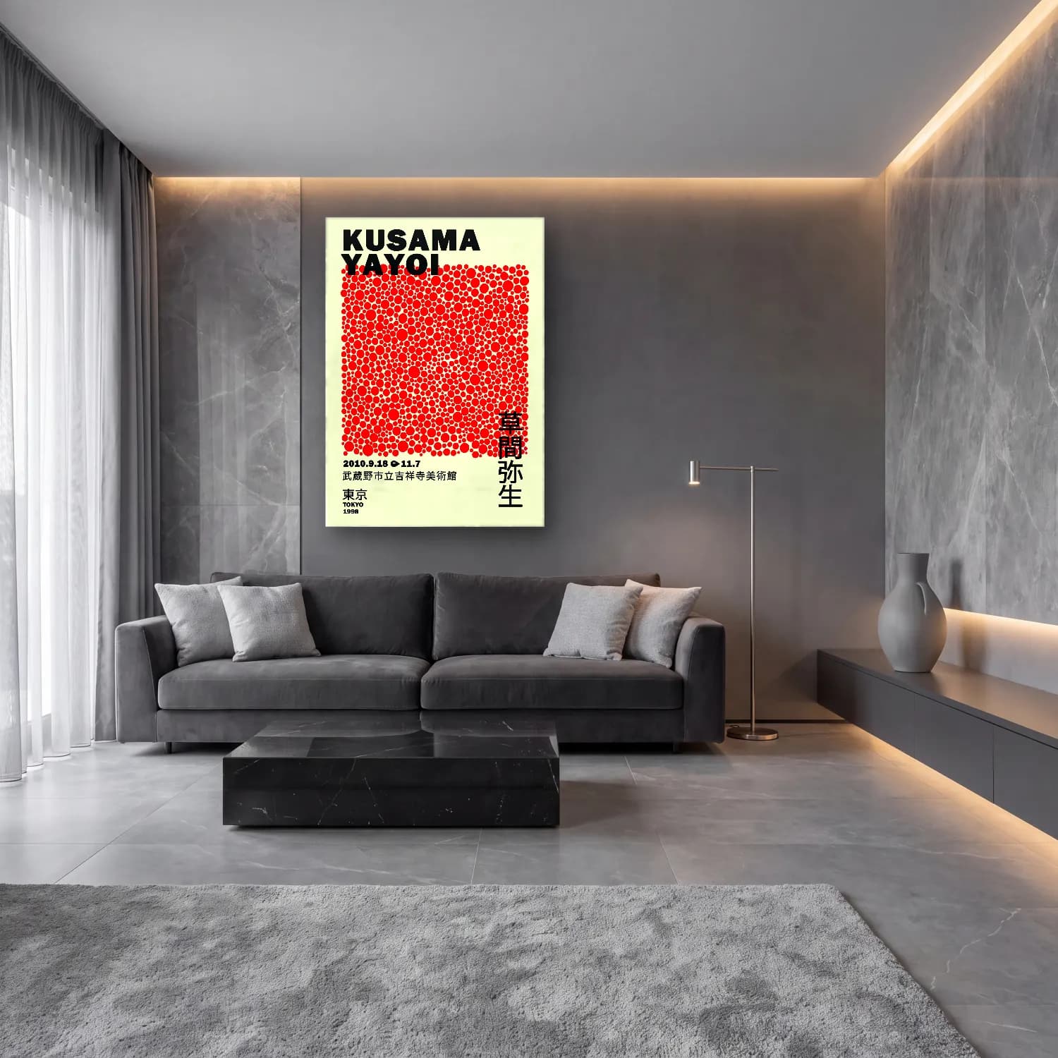 Bauhaus Japon Şehri No. 5 cam tablo — lüks salon duvarında