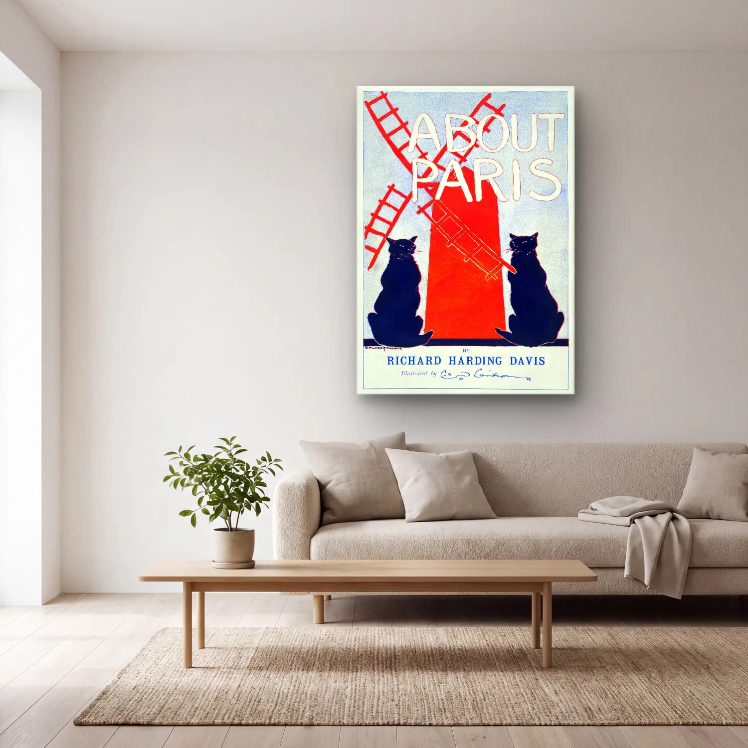 Vintage Poster Paris ve Eyfel Kulesi – Kırmızı Tonlar cam tablo — açık renk salonda