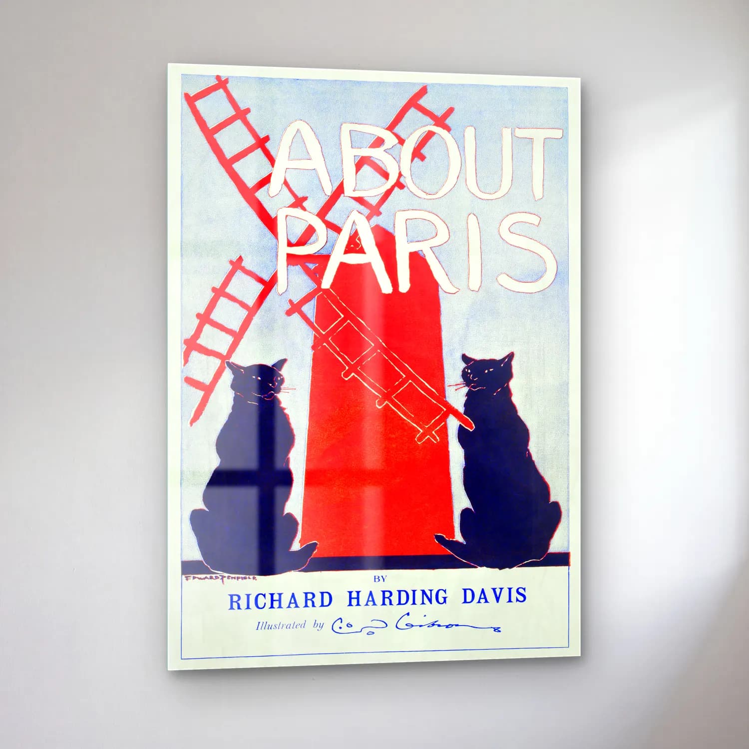 Vintage Poster Paris ve Eyfel Kulesi – Kırmızı Tonlar cam tablo — sol açıdan görünüm