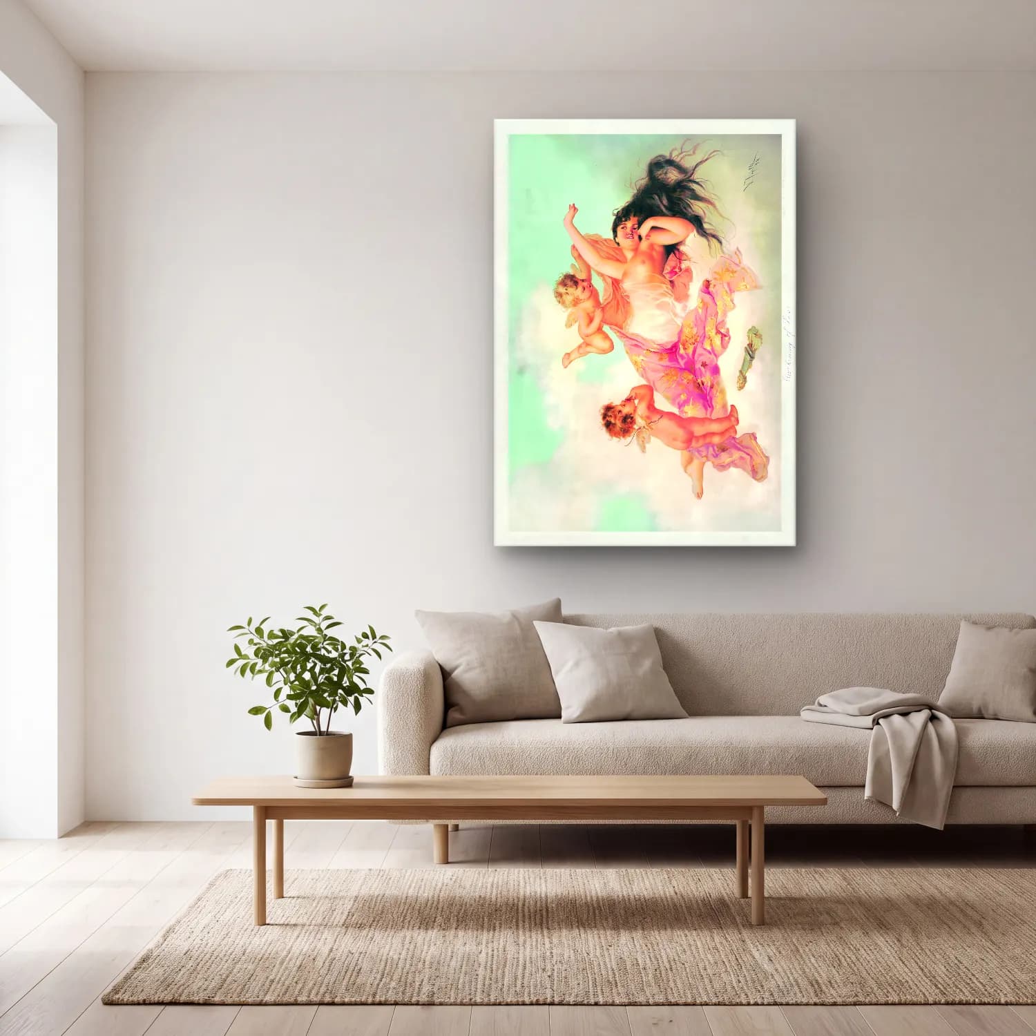Pastel Melek – Pastel Tonlar cam tablo — açık renk salonda