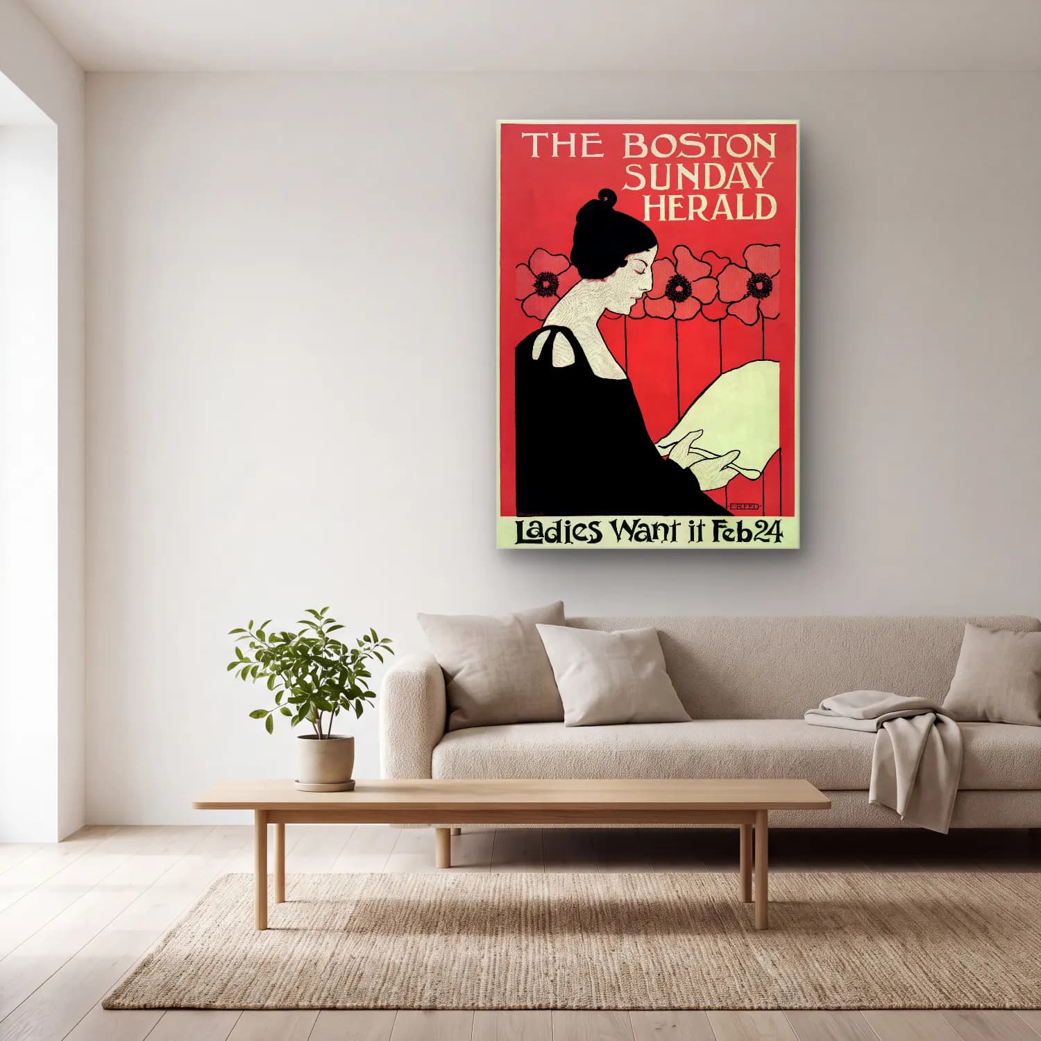 Vintage Poster Kitap Okuyan Kadın No. 13 cam tablo — açık renk salonda