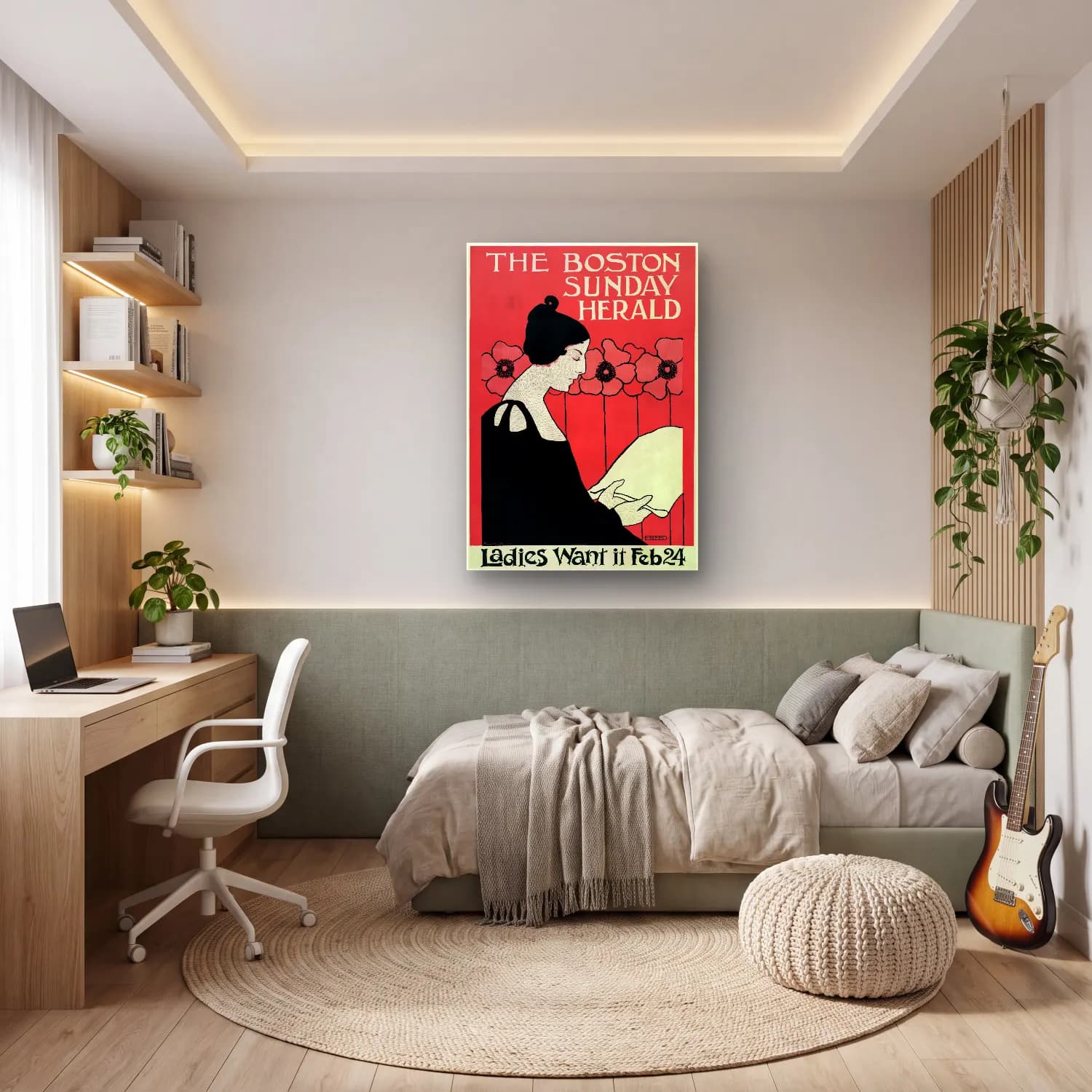 Vintage Poster Kitap Okuyan Kadın No. 13 cam tablo — genç odasında