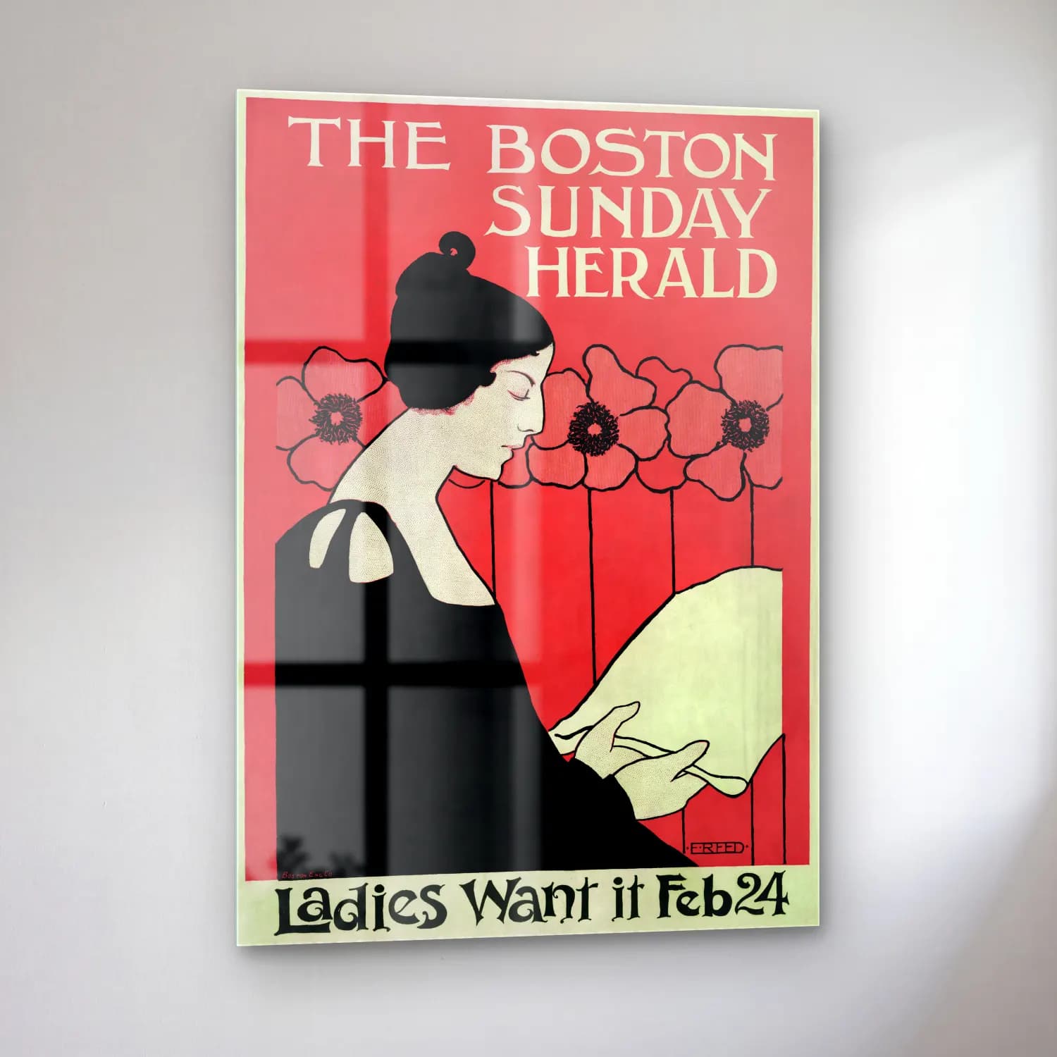 Vintage Poster Kitap Okuyan Kadın No. 13 cam tablo — sol açıdan görünüm