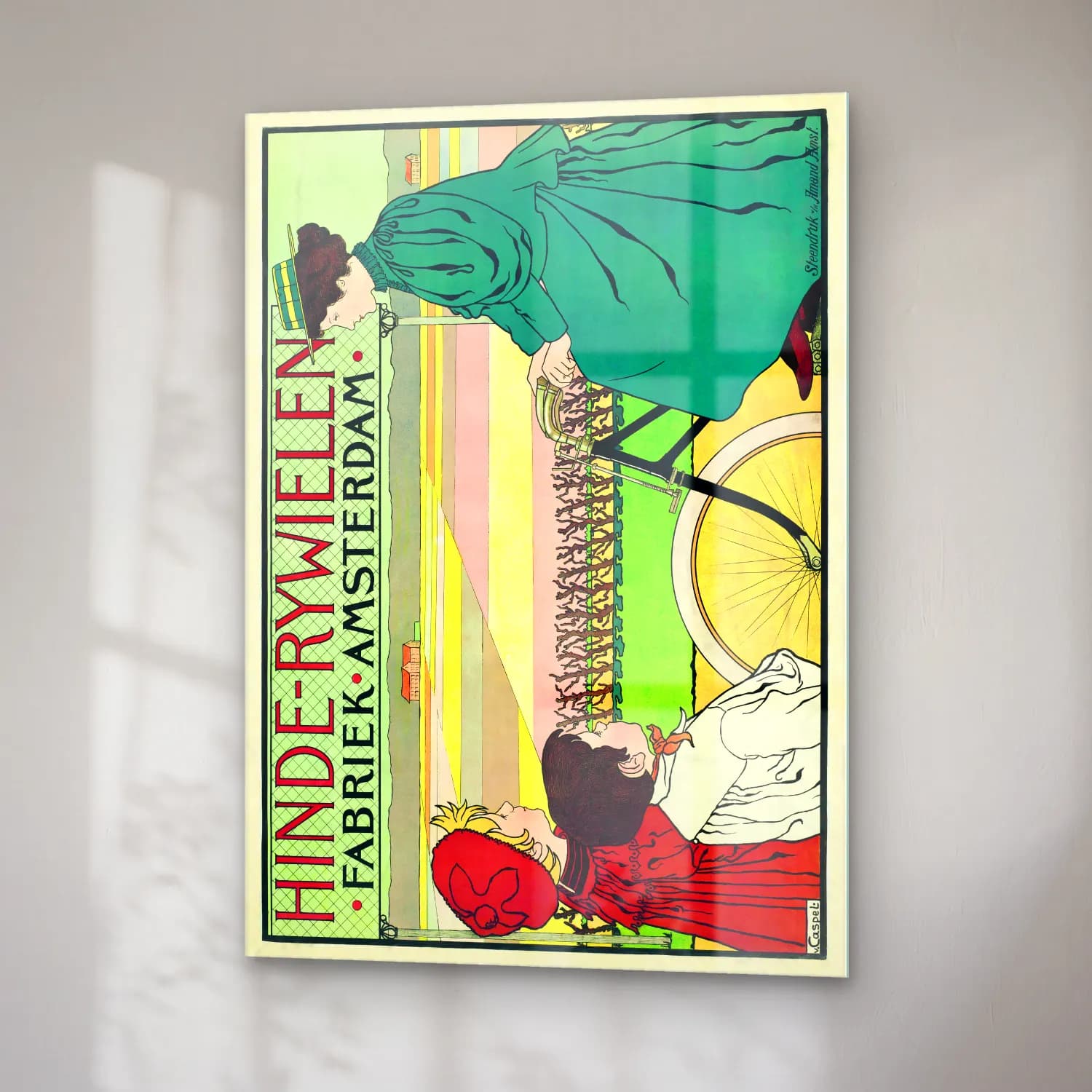 Vintage Poster Bisiklet – Yeşil Tonlar cam tablo — sağ açıdan görünüm